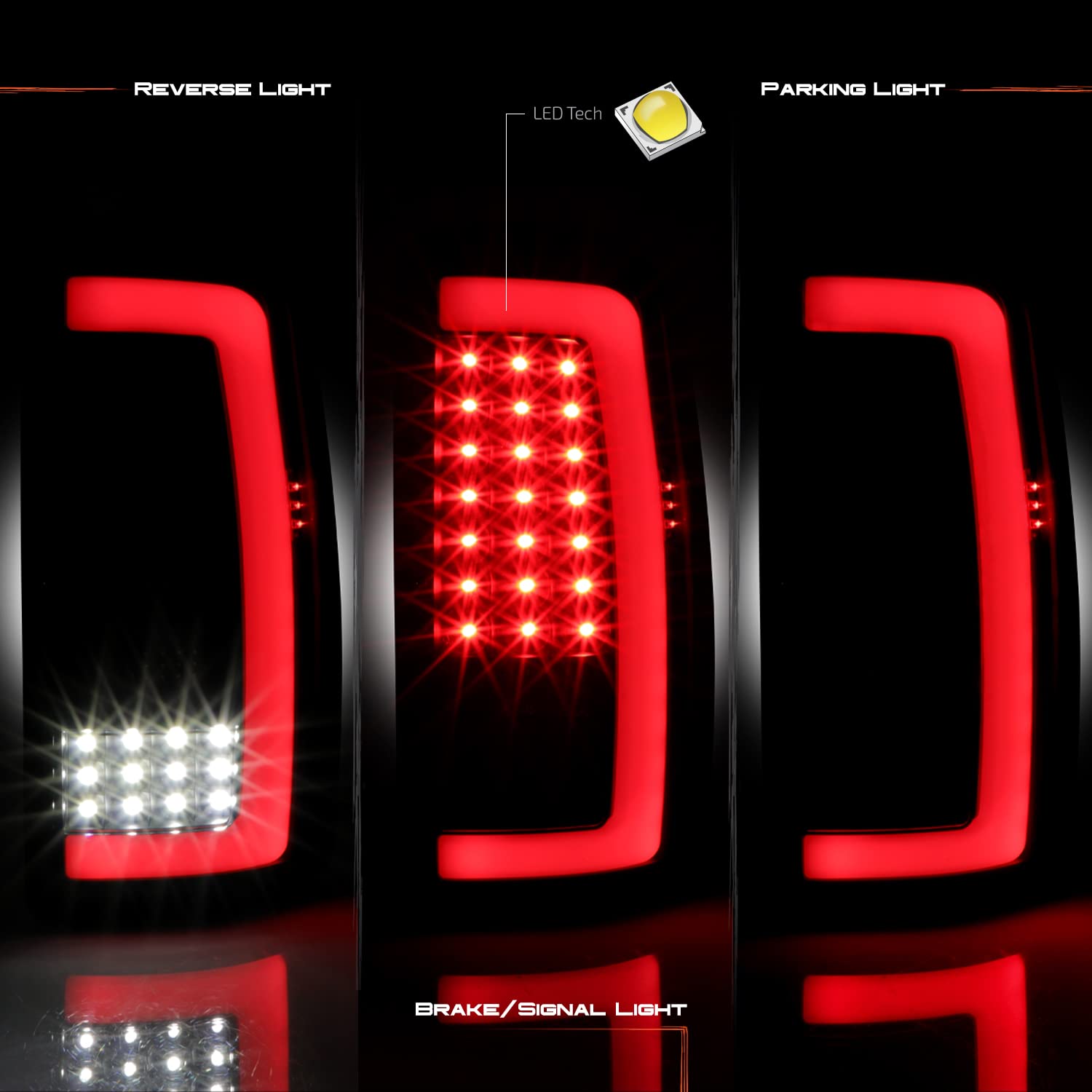 AKKON LED Running Reverse Tail Lights - Fits 2000-2006 Chevy Suburban 1500 Tahoe & GMC Yukon XL 2500 - Black Smoked C-Tube Design - Upgrade Your Vehicle for Night Driving and Enhanced Safety