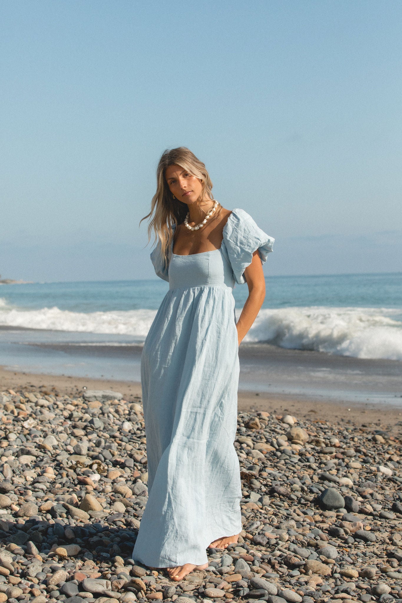 French Riviera Linen Dress for Women - Breathable Summer Beach Dress, Casual Boho Maxi Dress with Pockets | Perfect for Beach Vacations, Resort Wear & Summer Outings