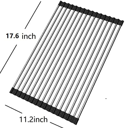 Portable Stainless Steel Roll Up Dish Drying Rack - Over The Sink Space Saving Kitchen Organizer (17.7