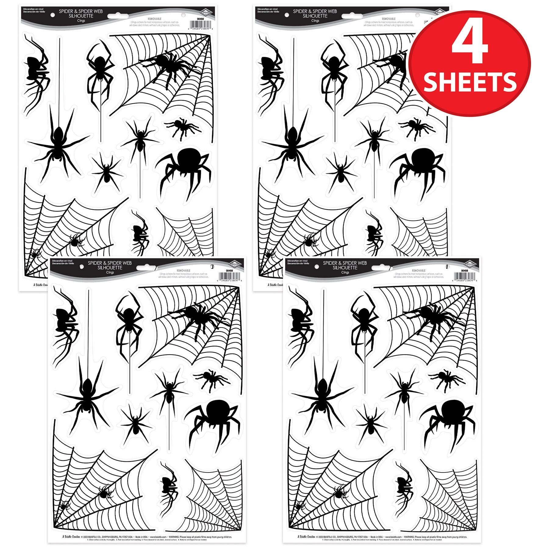 12 Pack Halloween Spider & Spider Web Silhouette Window Clings - Scary Decorations for Windows, Doors, Walls - Perfect for Halloween Party, Haunted House, and Home Decor