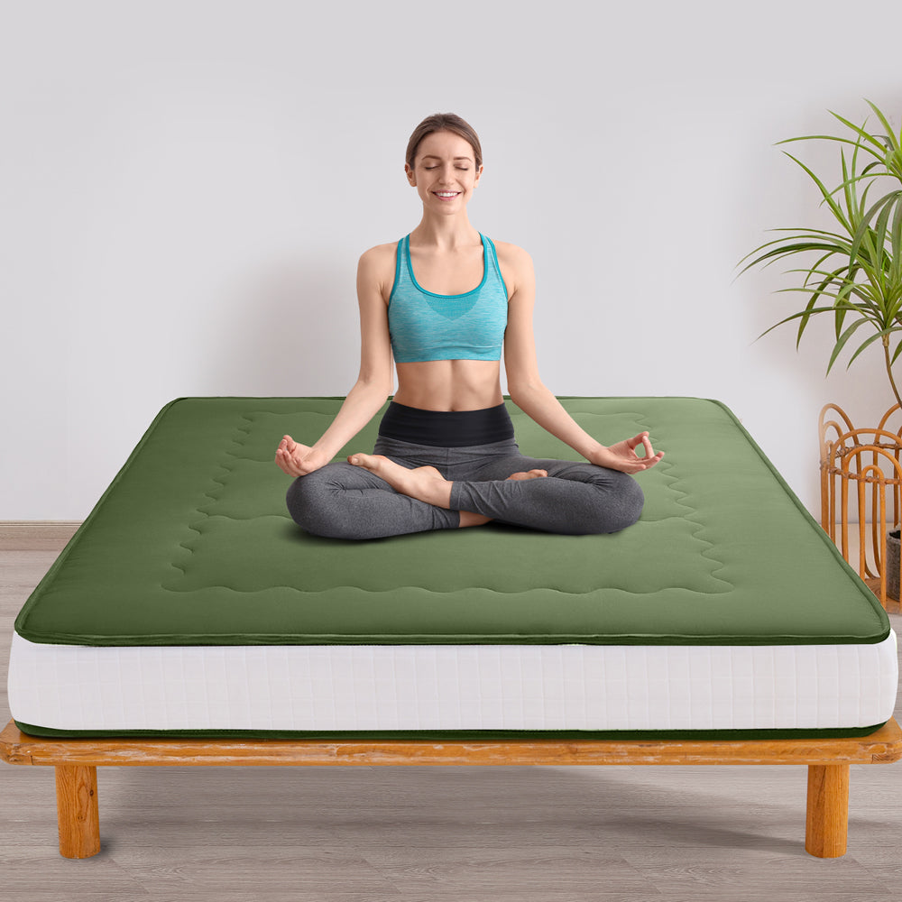 MAXYOYO 8 Inch Futon Mattress - Super Thick Square Quilting Japanese Floor Bed - Green - Perfect for Small Spaces, Guest Rooms & Minimalist Home Decor