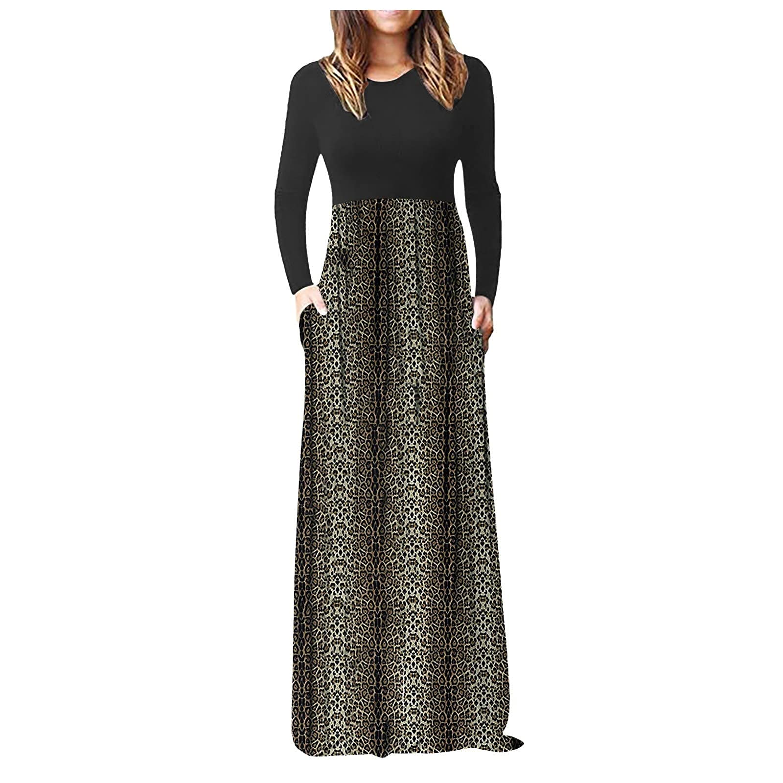 Women's Floral Print Long Sleeve Maxi Dress - Hemlock Fall Evening Party Gown with Pockets | Elegant Floor Length Formal Wear for Weddings, Cocktail Parties & Special Occasions