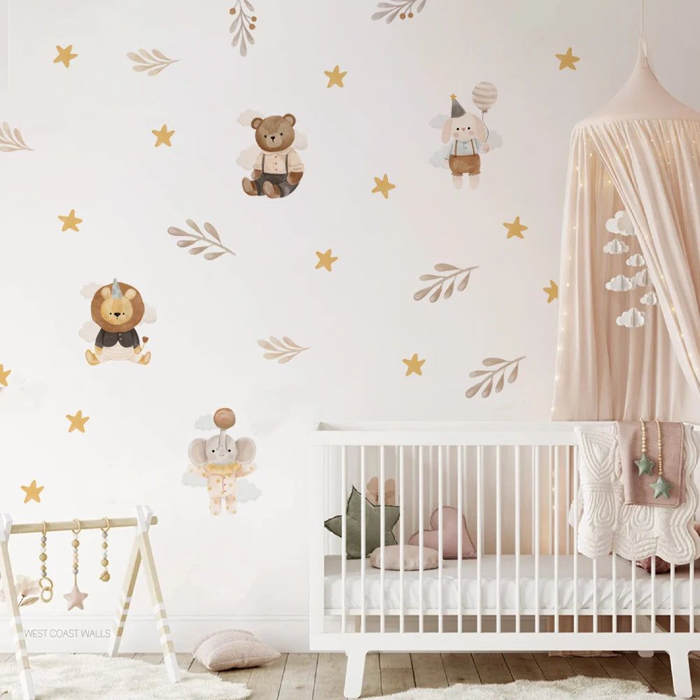 Adorable Cartoon Animal Wall Stickers for Nursery Decor - Perfect for Baby Girl's Room, Kids Bedroom & Playroom Wall Decoration