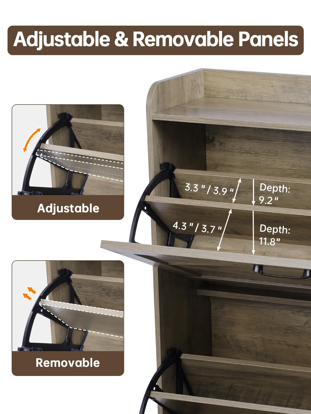 Farmhouse Narrow Shoe Storage Cabinet with 2 Flip Drawers - Slim Entryway Shoe Organizer with Wood Legs in Washed Gray | Perfect for Small Spaces, Hallways & Closet Organization