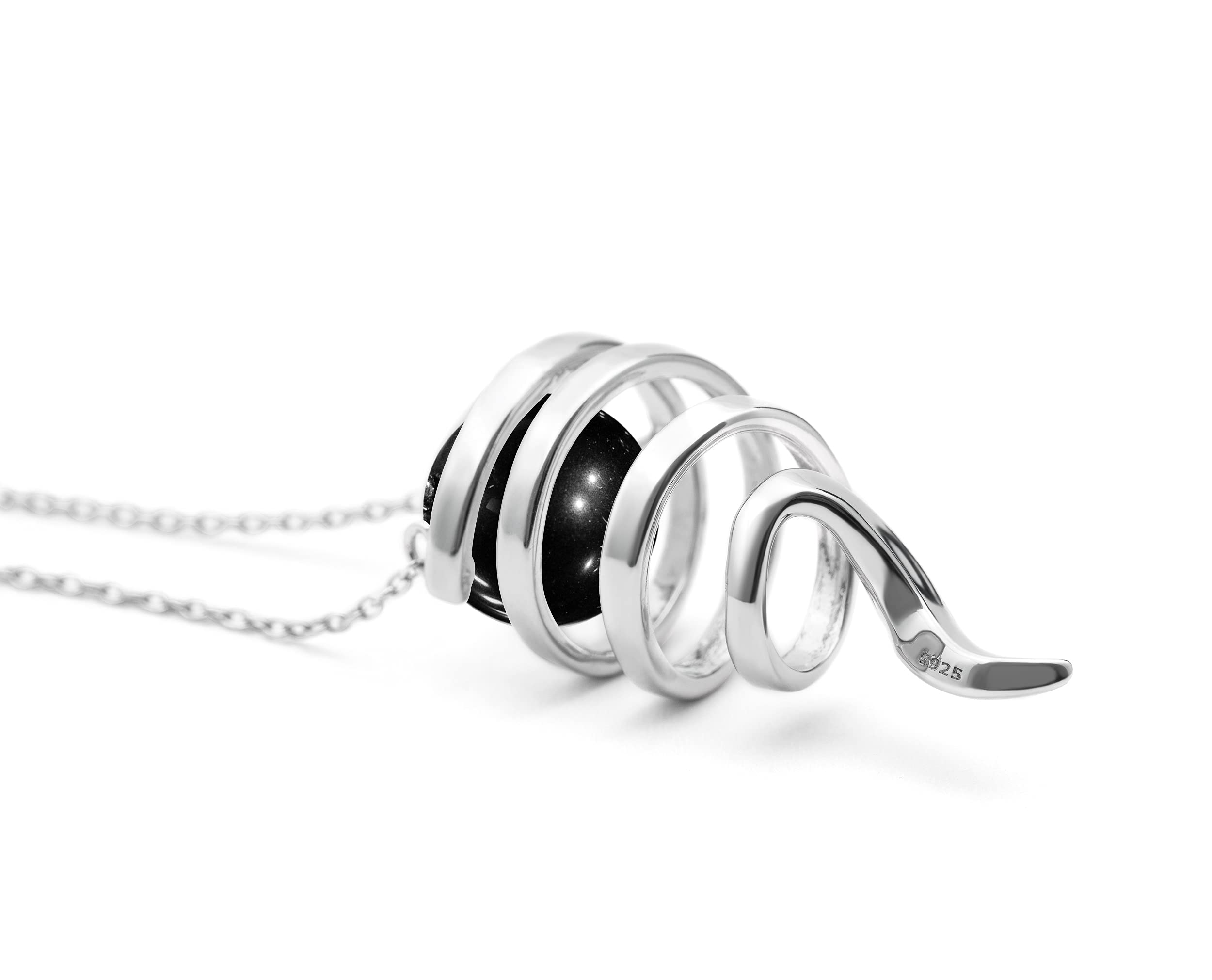 Black Tourmaline Pendant Necklace for Women - Birthstone Silver Chain Necklace - Modern Minimalist Drop Necklace for Everyday Wear & Gift Giving