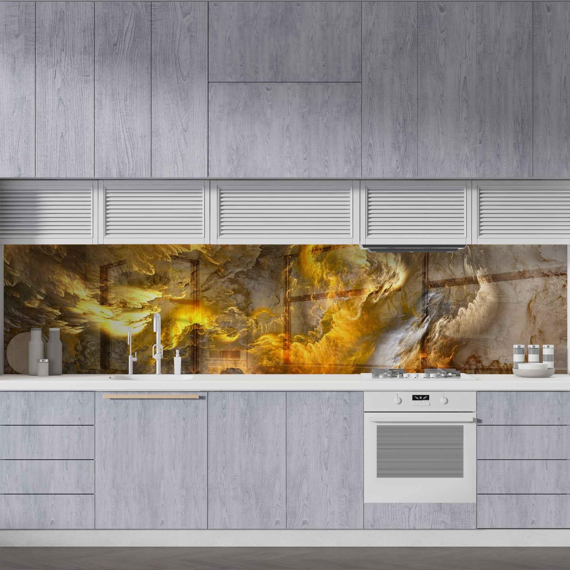Tempered Glass Kitchen Backsplash - 30x20 Inch Stove Splash Guard, Heat Resistant Splashback Tile for Sink & Countertop - Easy to Clean Wall Decor for Modern Home Kitchen Protection