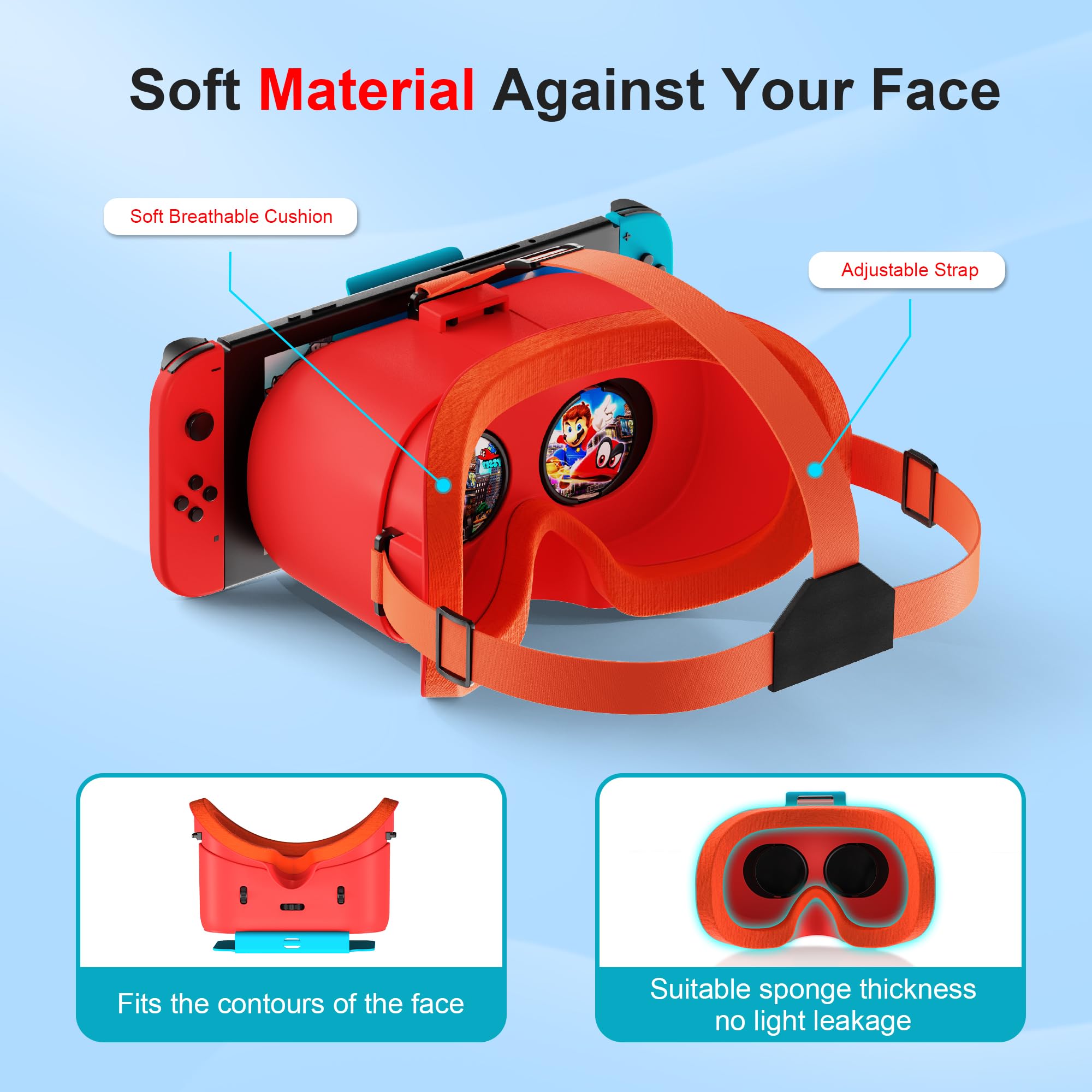 Upgraded VR Headset for Nintendo Switch & Switch OLED - Adjustable HD Lenses, Comfortable Head Strap | Virtual Reality Glasses for Gaming, 3D Movies & VR Experiences | Perfect Switch Accessory for Labo VR Kit & Family Entertainment