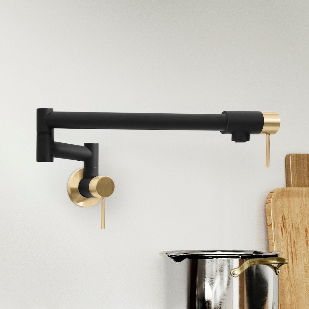 ZLINE Autograph Edition Gemini Pot Filler Faucet - Matte Black & Champagne Bronze Finish - Commercial Style Kitchen Sink Faucet for Professional Chefs & Home Cooks - Perfect for High-End Kitchens & Restaurant Use (GEM FPF ZMBCB)