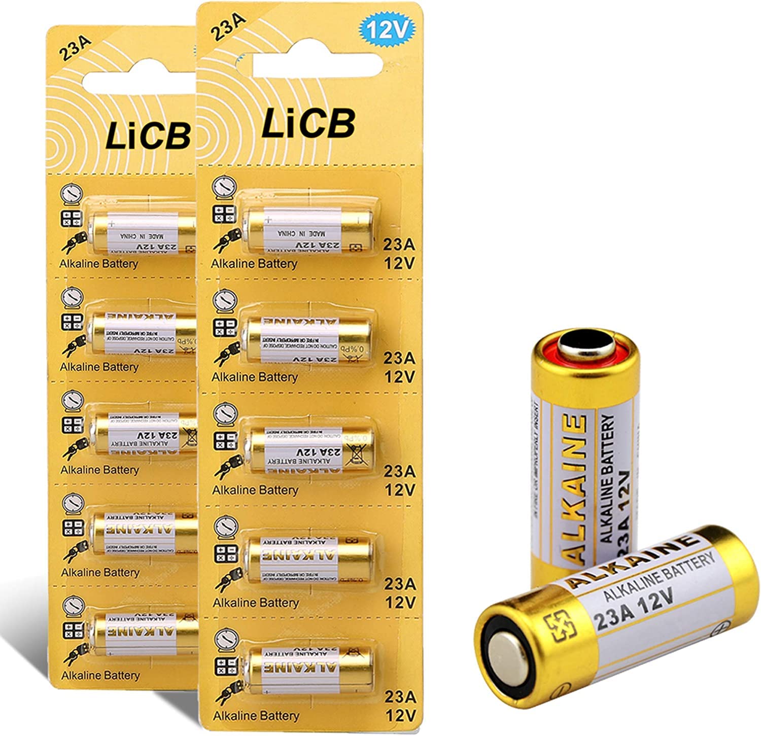 LiCB A23 12V Alkaline 23A Batteries (10-Pack) - Long Lasting Power for Smoke Detectors, Garage Door Openers, and Key Fobs - High Performance Mini Batteries for Home and Office Use