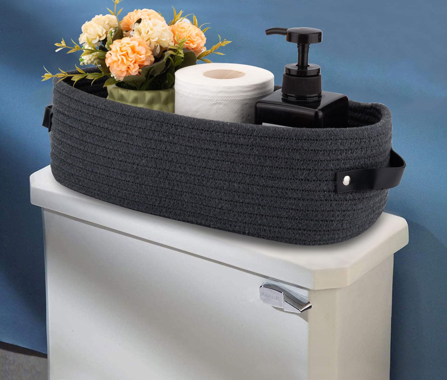 Stylish Cotton Rope Bathroom Basket - Toilet Paper Holder with Handle, Home Decor Organizer (13