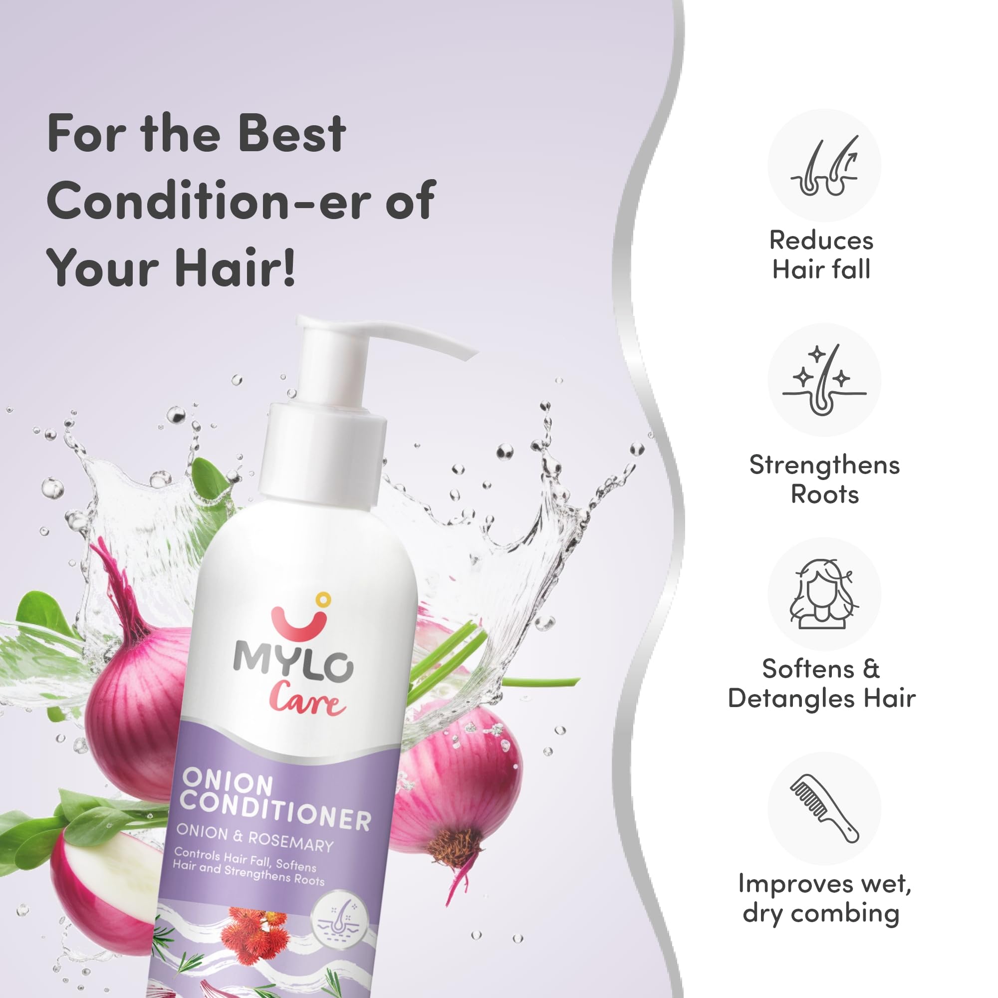 Mylo Care Anti Hair Fall Conditioner 200ml - Red Onion Oil, Bhringraj, Plant Keratin, Coconut & Almond Oil for Hair Growth & Strength | Sulfate-Free, Silicone-Free, Paraben-Free, Mineral Oil-Free Natural Hair Care | Perfect for Daily Use, Damaged Hair Repair & Scalp Nourishment