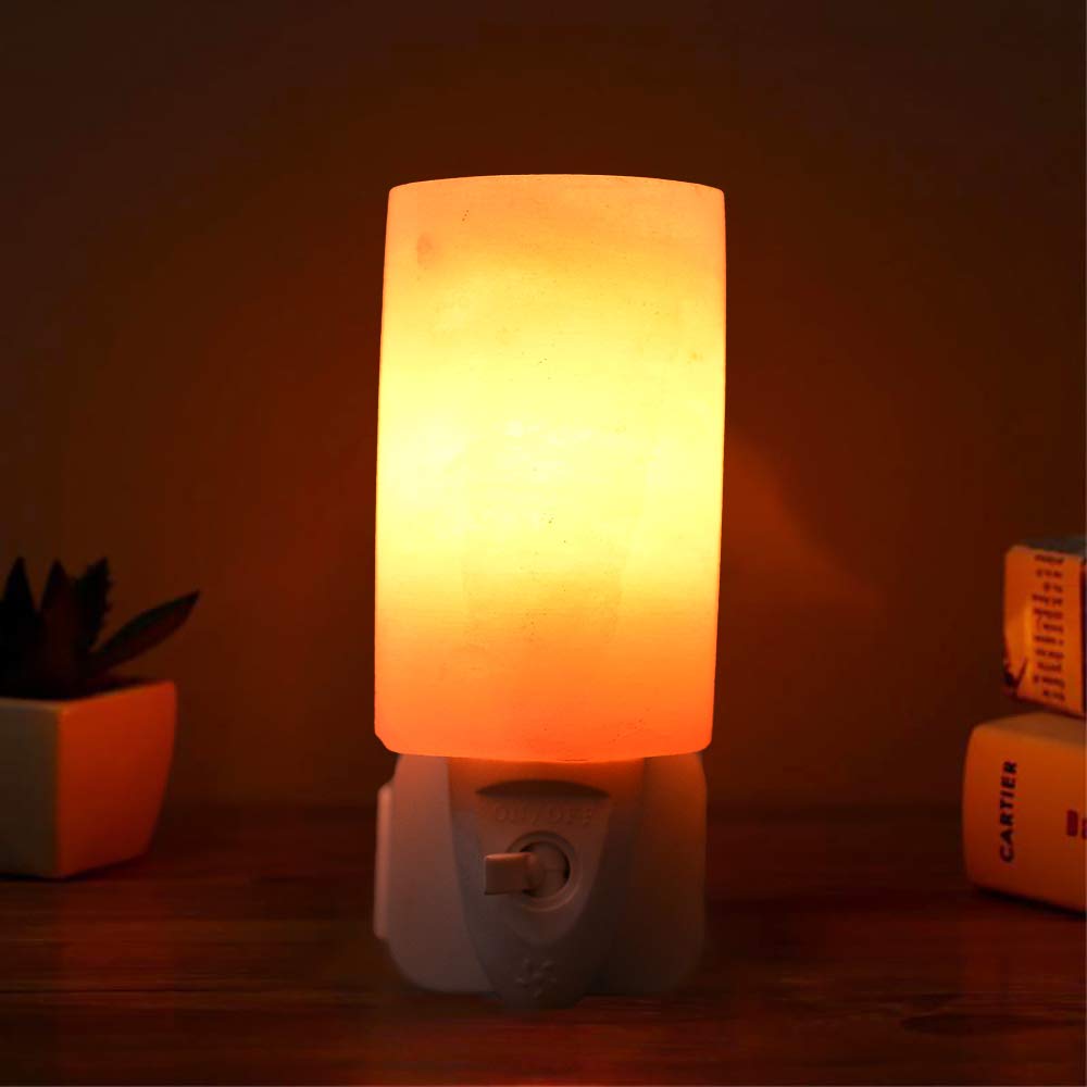 ApexGlobal Himalayan Salt Night Light - Hand Carved Crystal Plug-in Lamp for Bedroom, Living Room, Bathroom & Hallway (5 Inches, 1 lb) - Natural Air Purifier & Relaxing Ambient Light for Yoga, Meditation & Stress Relief - Unique Gift Idea