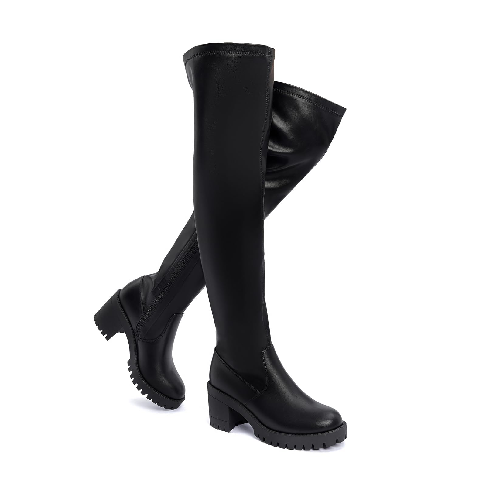 EETTARO Women's Over The Knee Boots - Stretch Thigh High Boots with Chunky Heel & Side Zip, Long Tall Fashion Boots for Party, Night Out & Winter Style
