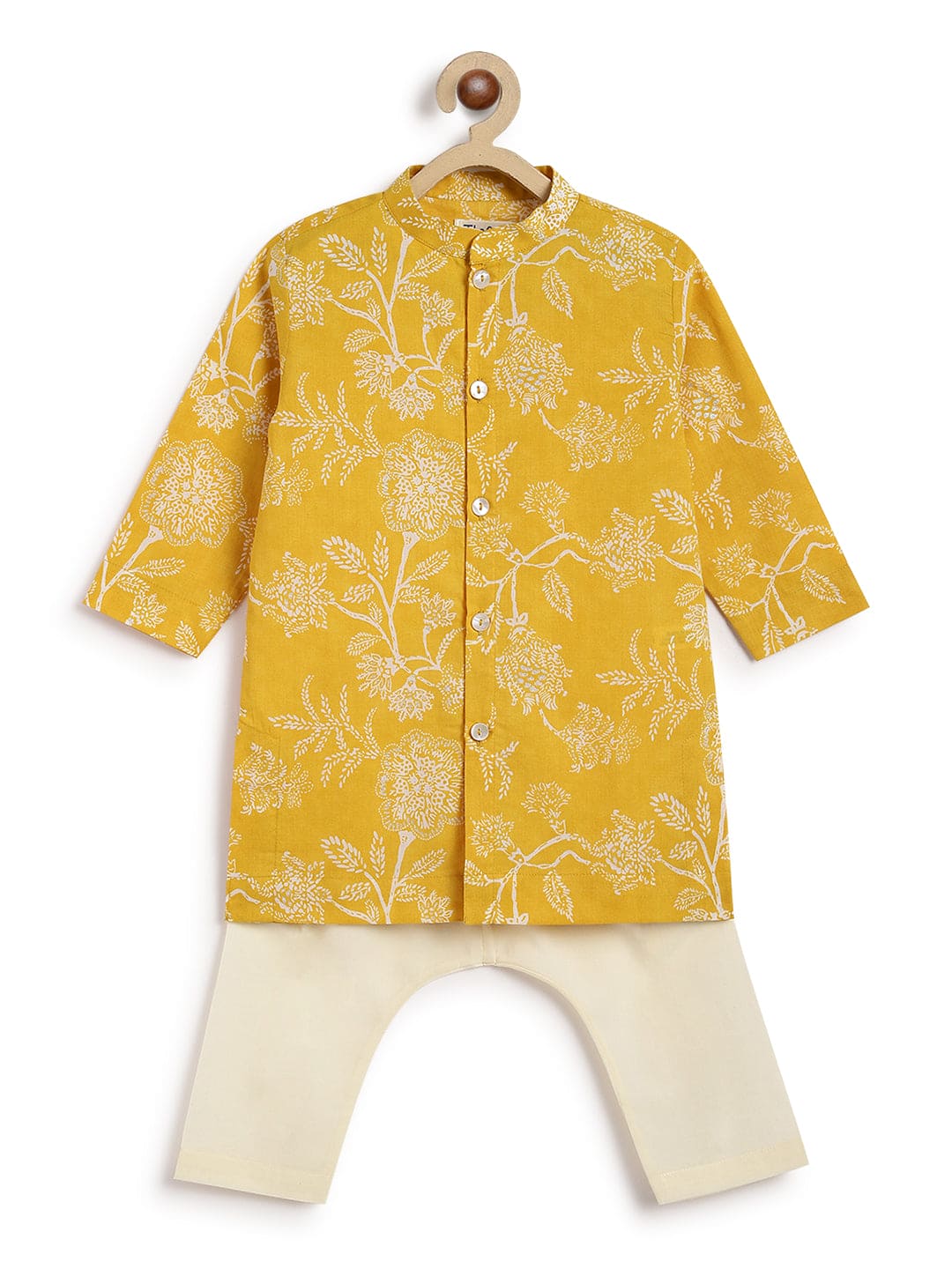 **Pre-Order: Baby Boy Floral Kurta Pyjama Set in Yellow – Perfect for Festivals, Parties & Family Gatherings**