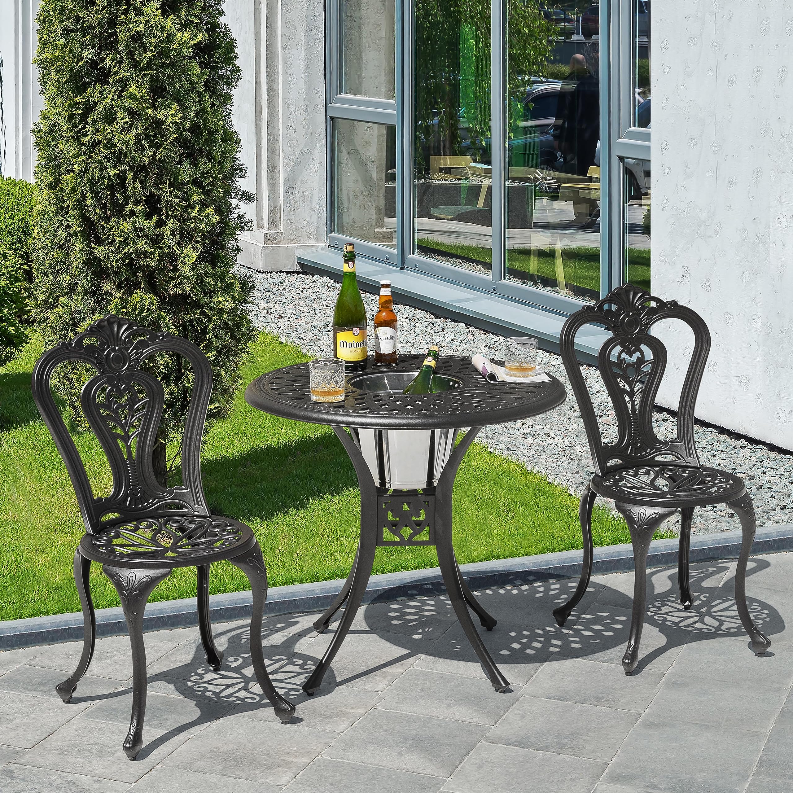 NUU GARDEN 2-Pack Cast Aluminum All-Weather Outdoor Dining Chairs - Patio, Garden, Balcony & Backyard Bistro Seating - Durable Indoor/Outdoor Use for Restaurants, Cafes & Home Decor (Black)