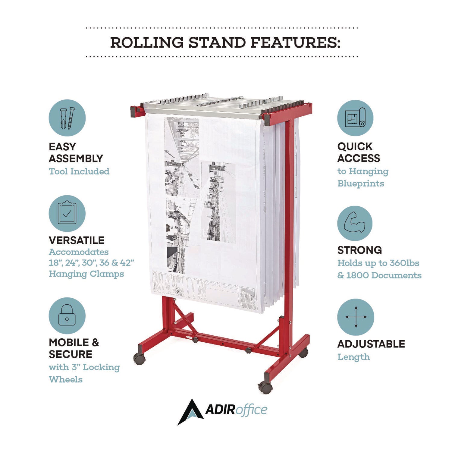 AdirOffice Expandable Blueprint Storage Cabinet - Mobile Plan Center for Blueprints, Documents & Large Files (20.5
