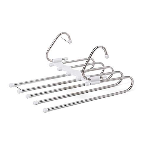 5-Tier Stainless Steel Pants Hanger - Space Saving Closet Organizer for Trousers, Jeans & Skirts | Portable Multi-Function Clothing Storage Rack | Perfect for Home, Office & Travel Organization