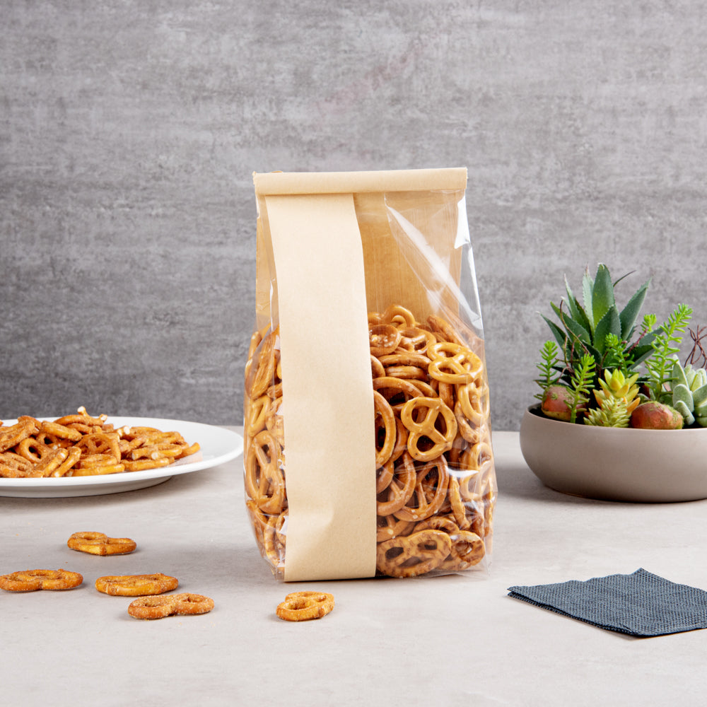 Premium Kraft Paper Bakery Bags with Window & Tin Tie Closure - 4.75