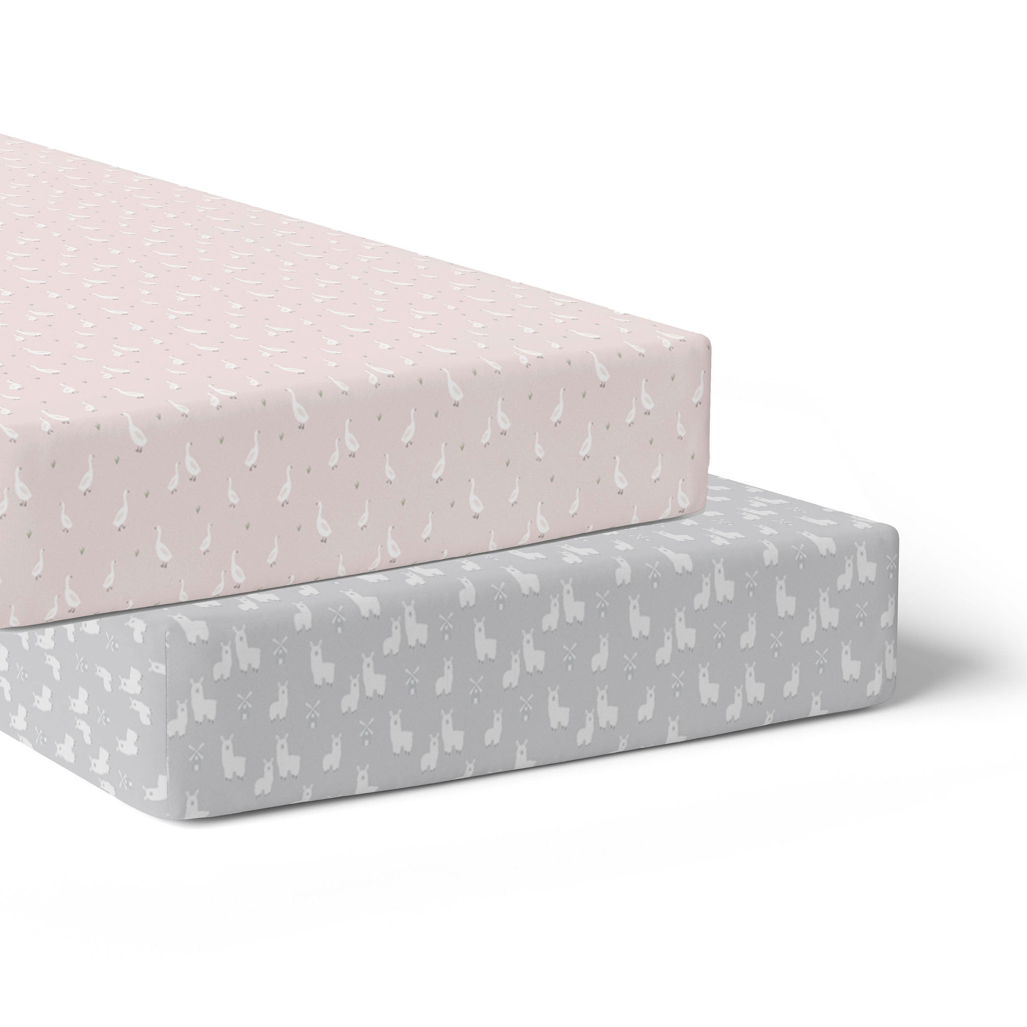 2-Pack Jersey Cotton Fitted Crib Sheets - Soft Blush & Grey Baby Bedding for Nursery, Toddler Beds & Portable Cribs | Breathable & Wrinkle-Resistant