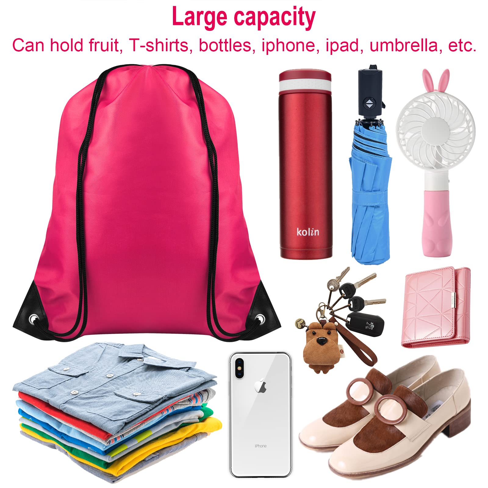 FEPITO 12 Pack Drawstring Bags - Durable String Backpacks for Gym, Sports, Travel & Storage - Lightweight Tote Sack Cinch Bags for School, Beach, Laundry & Camping Essentials
