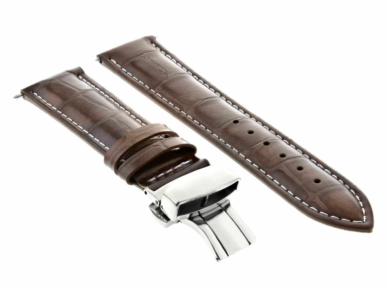 20mm Genuine Leather Watch Band Strap with Deployment Clasp - Compatible with Invicta Watches, Light Brown with White Stitching | Replacement Watch Strap for Men & Women | Perfect for Business, Casual & Formal Occasions