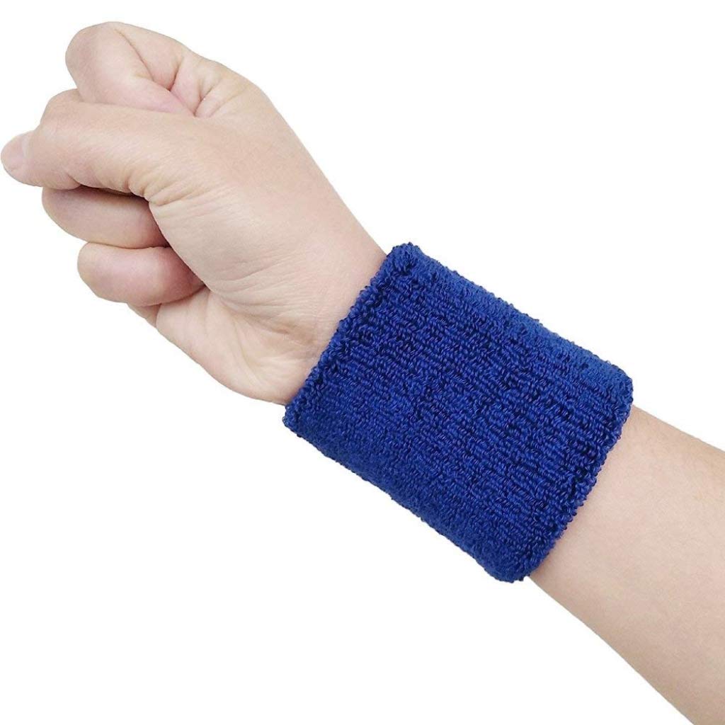 Elastic Cotton Sports Wristbands for Men & Women - Sweat Absorbent Wrist Bands for Basketball, Running, Tennis, Football, Soccer, Gym Workout - Set of 12 Navy Blue Athletic Wrist Bands - Perfect for Sports, Fitness Training & Outdoor Activities