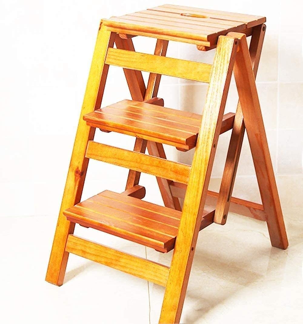Portable Solid Wood Step Stool - Foldable Kitchen Ladder & Chair for Home Use | Perfect for Reaching High Shelves, Changing Light Bulbs & Kids' Step-Up Aid