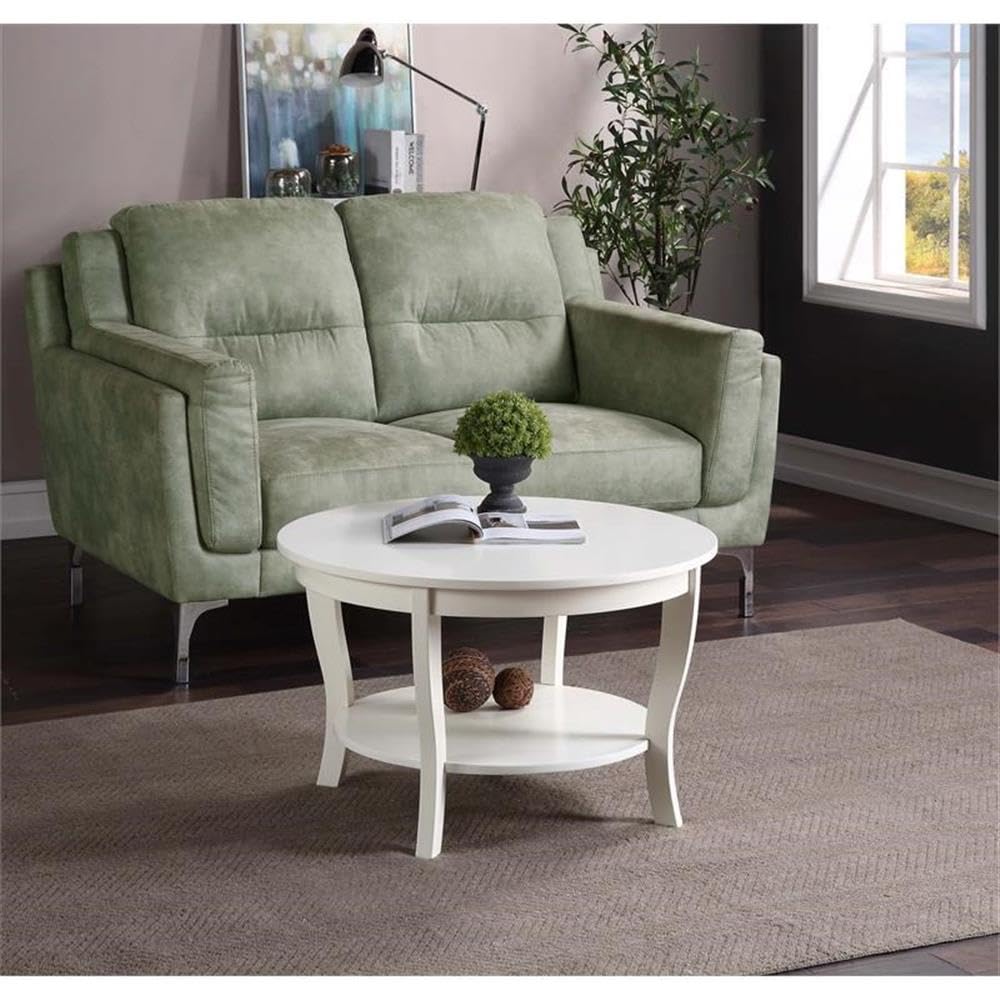 Pemberly Row White Wood Round Coffee Table - Modern Living Room Centerpiece for Home Decor & Entertaining
