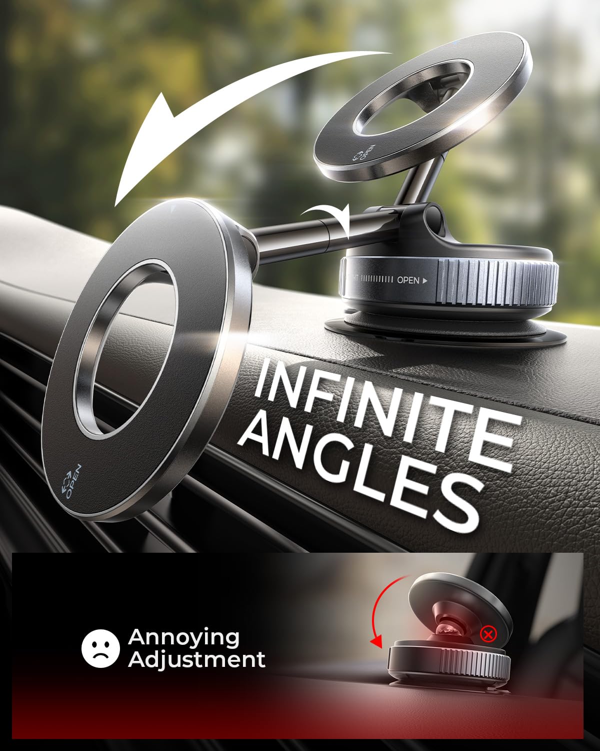 MRGLAS 2025 Upgraded Vacuum Magnetic Phone Holder Stand - 89+LBS Strongest Suction & 2800gf Magnetic Phone Mount for Magsafe, Adjustable Swivel Lock - Perfect for Car Dashboard, Gym Equipment, Mirror & Office Desk Use