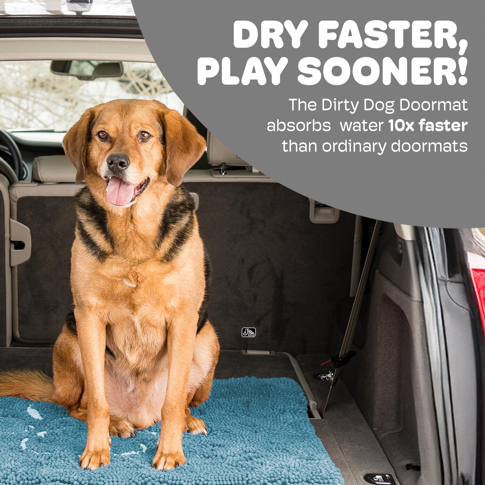 Dog Gone Smart Dirty Dog Doormat - Super Absorbent, Fast Drying Pet Rug with Non-Slip Backing for Muddy Paws - Machine Washable Floor Mat for Clean Floors - Pacific Blue - Perfect for Entryways, Mudrooms & Pet Areas