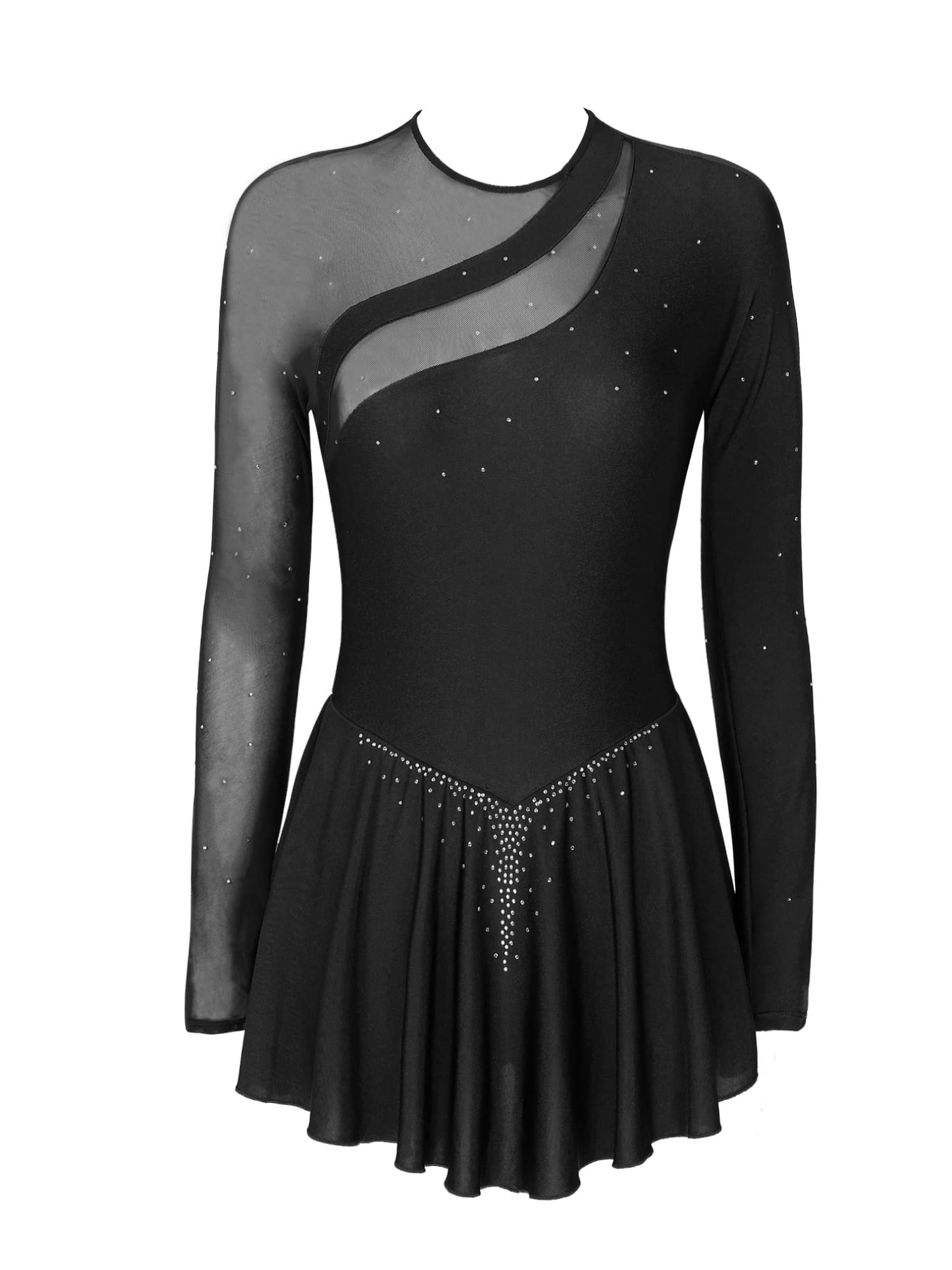Elegant Women's Lyrical Dance Costume - Long Sleeve Mesh Figure Skating Dress with Backless Design | Ballet Leotard for Performances, Competitions & Dance Practice