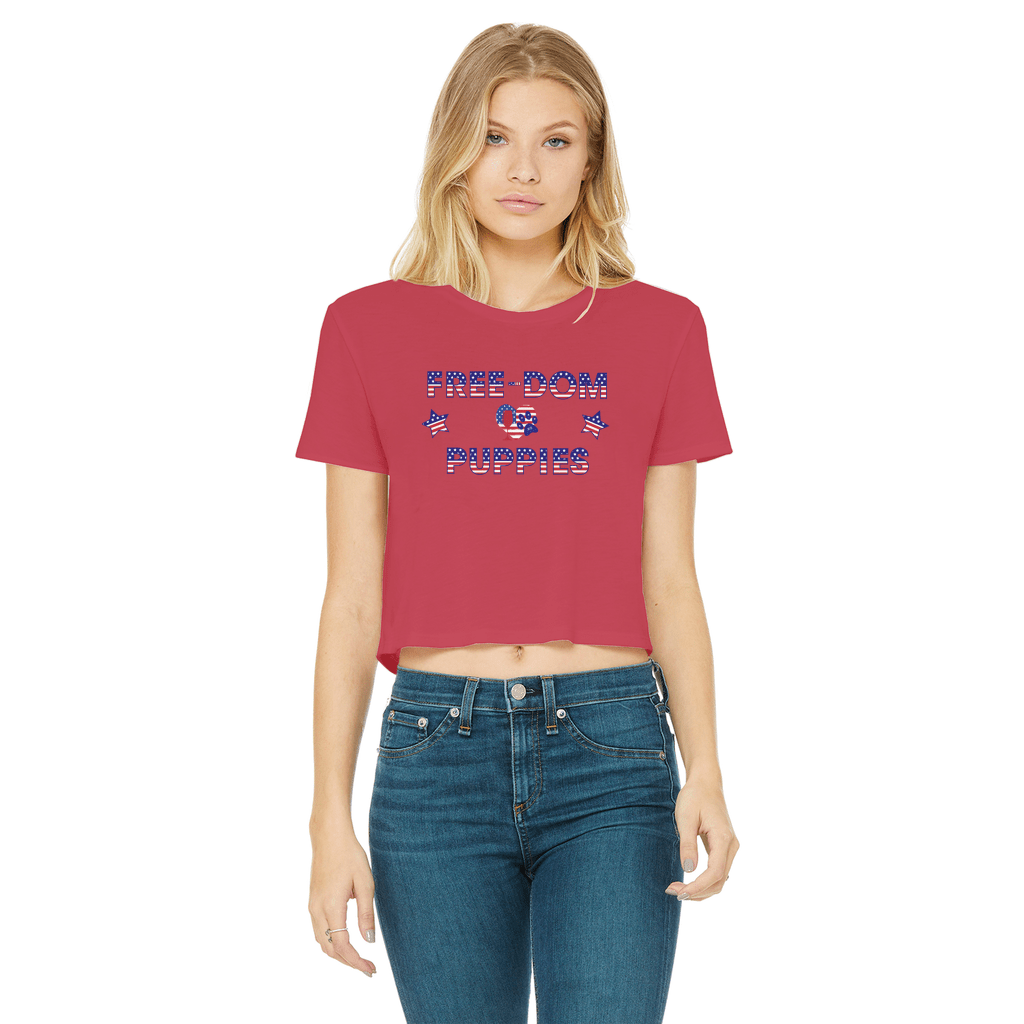 WineyBitches.Co Free Dom Puppies Classic Women's Cropped Raw Edge T-Shirt | Trendy Casual Tee for Women | Perfect for Parties, Outings & Everyday Wear