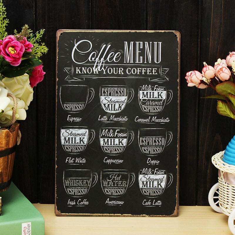 Vintage Coffee Menu Tin Sign - Retro Metal Wall Art Plaque for Bar, Pub, Cafe & Home Decor - Perfect for Coffee Shop Wall Decor & Man Cave Signage
