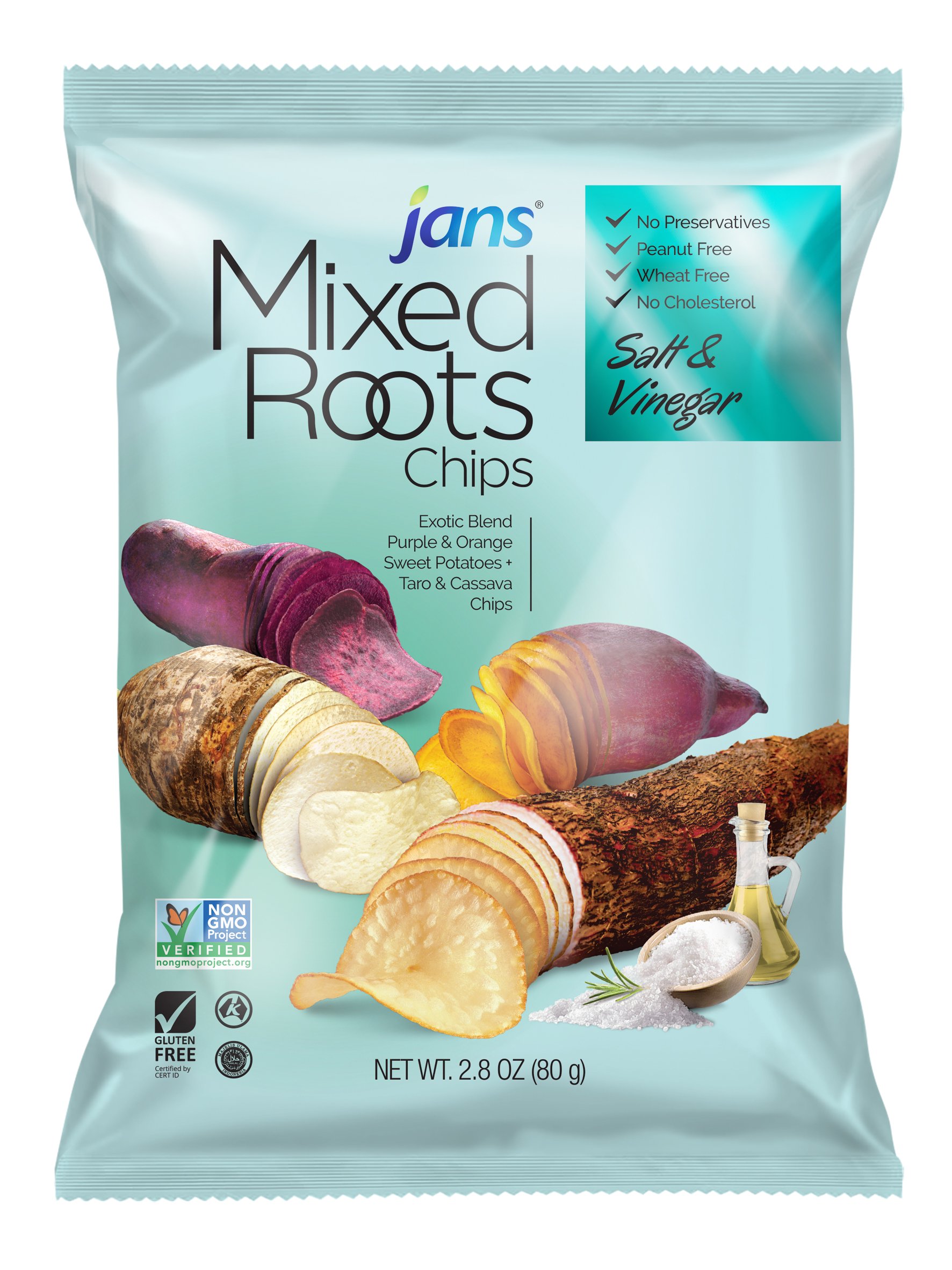 Mixed Roots All Natural Vegetable Chips - Salt & Vinegar Flavor, 2.8 oz | Gluten-Free, Vegan Snack for Parties, School Lunches & Healthy On-the-Go Eating