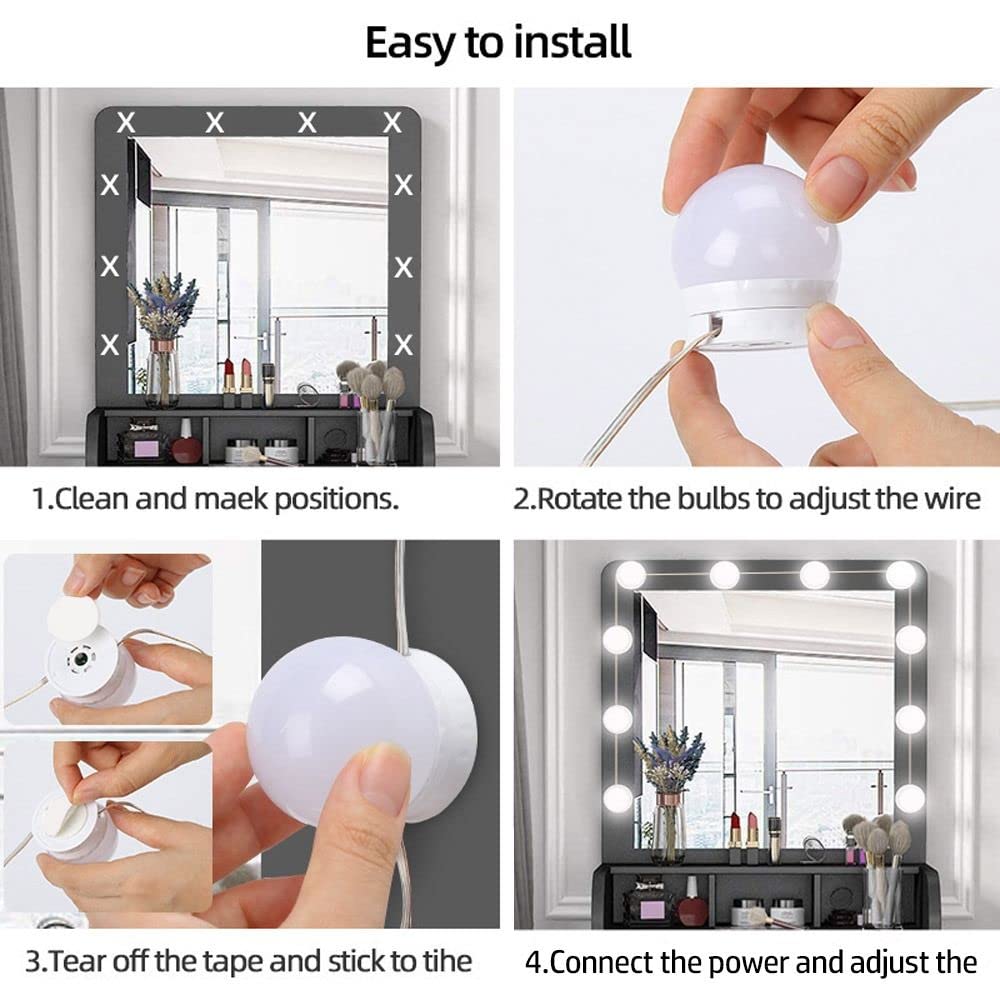 Andy's Orchids Vanity Mirror Lights Kit - 12 LED Bulbs with Adjustable Color & Brightness, Dimmable Makeup Lights for Dressing Room, Bathroom, and Bedroom Vanity Mirror Lighting