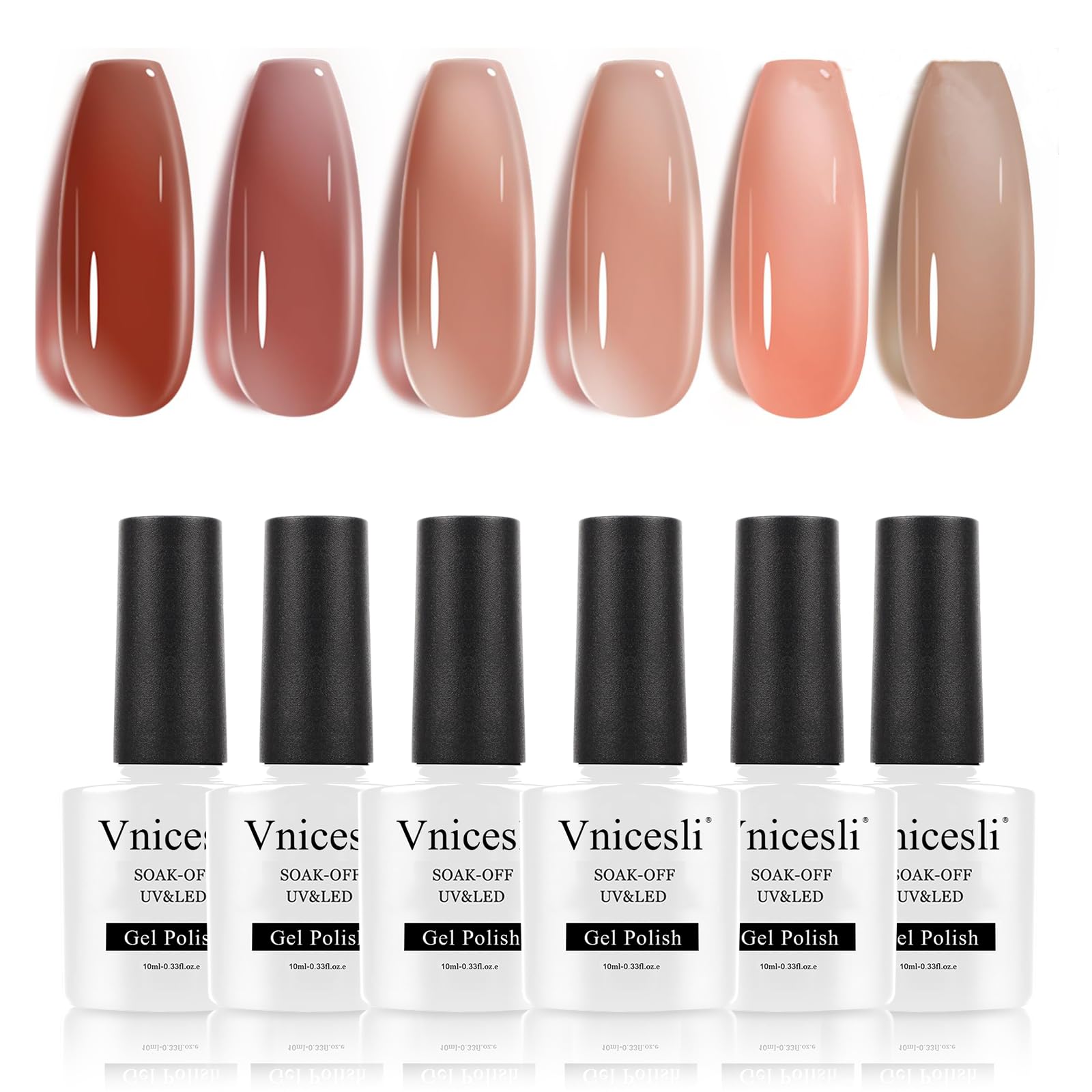 Vnicesli Jelly Nude Gel Polish Kit - 6 Colors Transparent Neutral Nail Polish for UV/LED Light, Soak Off French Manicure Gel - DIY Nail Art at Home & Salon | Perfect for Bridal, Everyday Wear & Special Occasions
