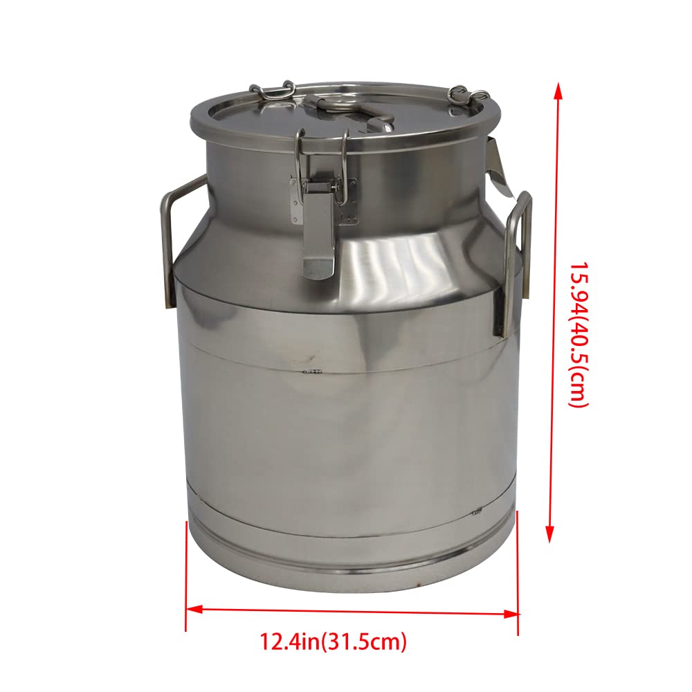 Premium 304 Stainless Steel Milk Can with Silicone Sealed Lid - 5.3 Gallon (20L) - Ideal for Storing Milk, Honey, Juice & Cooking Oil - Perfect for Home, Restaurant & Commercial Kitchen Use