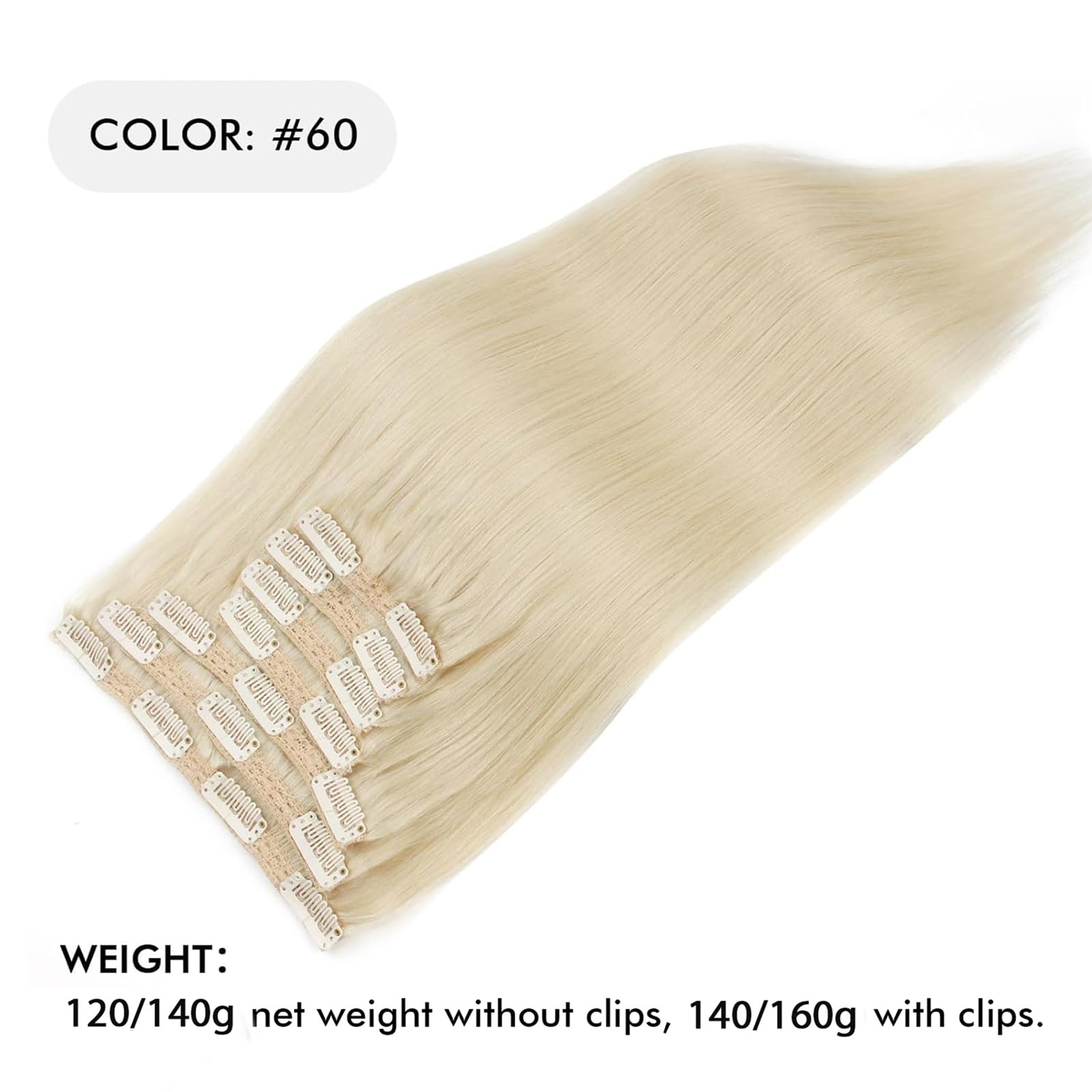 Sixstarhair 20 Inch Ash Blonde Clip In Hair Extensions - 9A Grade Remy Virgin Human Hair (140g, 7 Piece Set) for Volume & Length | Perfect for Parties, Weddings & Daily Styling [Color 60 Ash Blonde]
