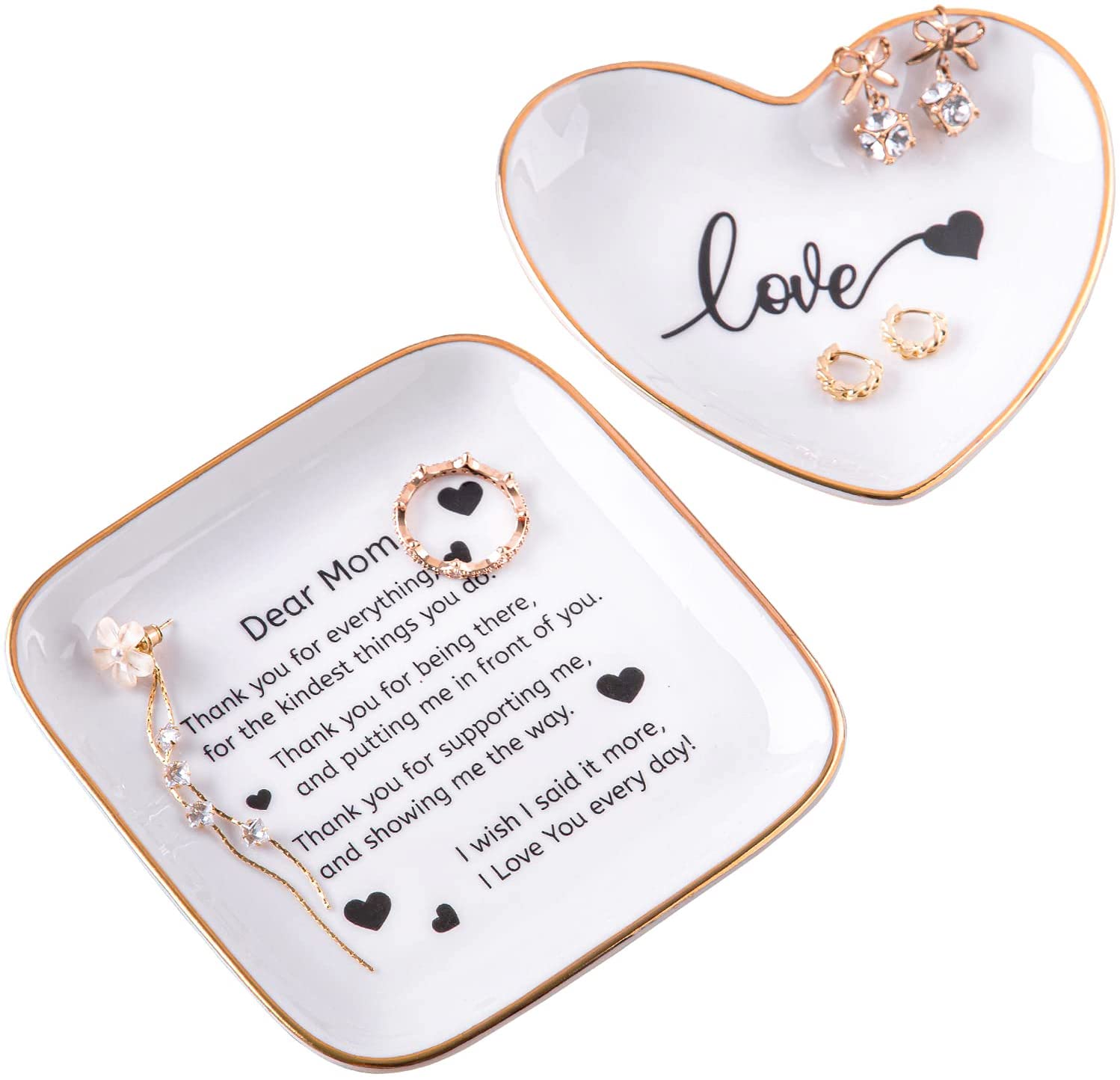 Kaidouma Ceramic Ring Dish Jewelry Tray - Elegant Birthday Gift for Mom, Mother's Day Present from Daughter - 'Dear Mom I Love You Every Day' Engraved - Perfect for Jewelry Storage, Vanity Organizer & Home Decor