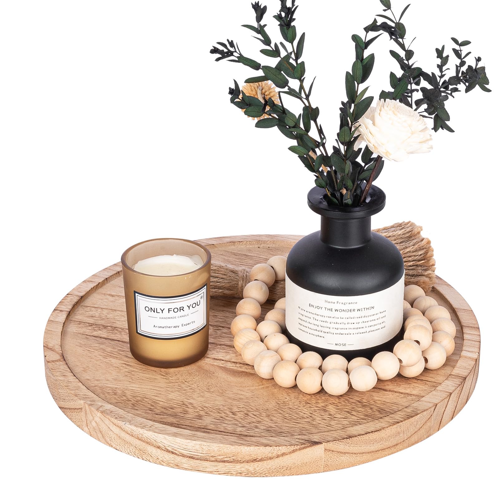Wooden Lazy Susan Turntable Organizer - 10 Inch Round Decorative Tray for Kitchen, Bathroom, Cabinet & Vanity | Farmhouse Style Spinning Tray for Countertop, Sink, Coffee Table & Home Decor (Brown) - Perfect for Organizing Spices, Makeup & Displaying Decor Items