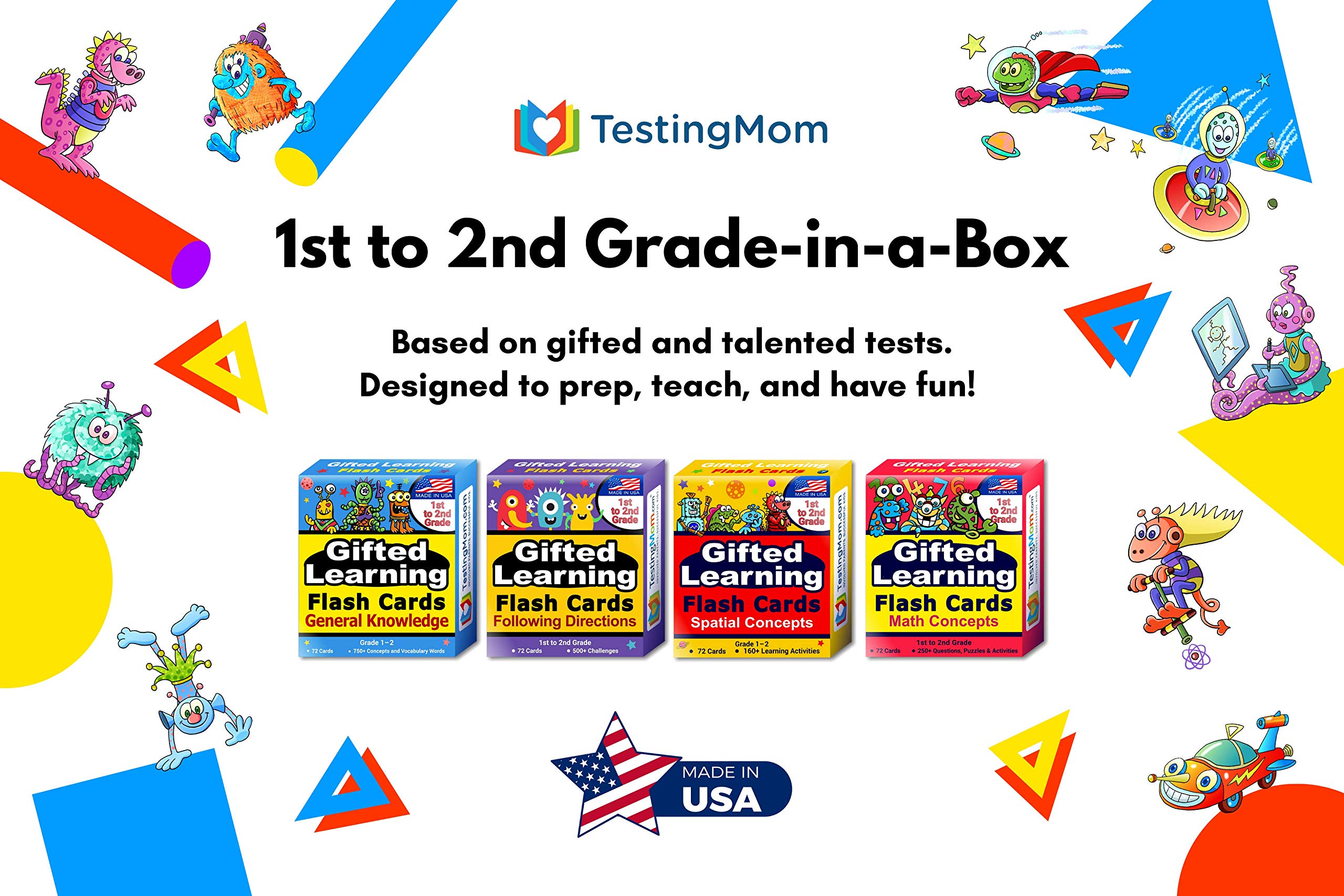 Educational Flash Cards Bundle for Kids Ages 6-8 - Cognitive Learning, Math, Spatial Concepts & Direction Following Cards - Perfect for Grade 1-2 CogAT, OLSAT, NNAT Test Prep - Ideal for Homeschooling & Classroom Learning Activities