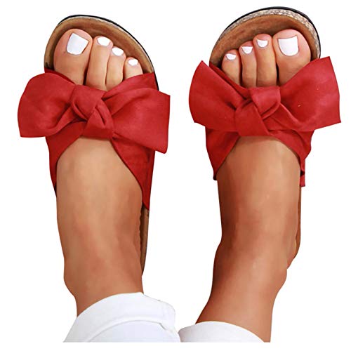 SSYUNO Women's Summer Platform Sandals - Cute Bowknot Design, Boho Casual Flats for Beach, Travel & Everyday Wear | Comfortable Slippers for Women 2024
