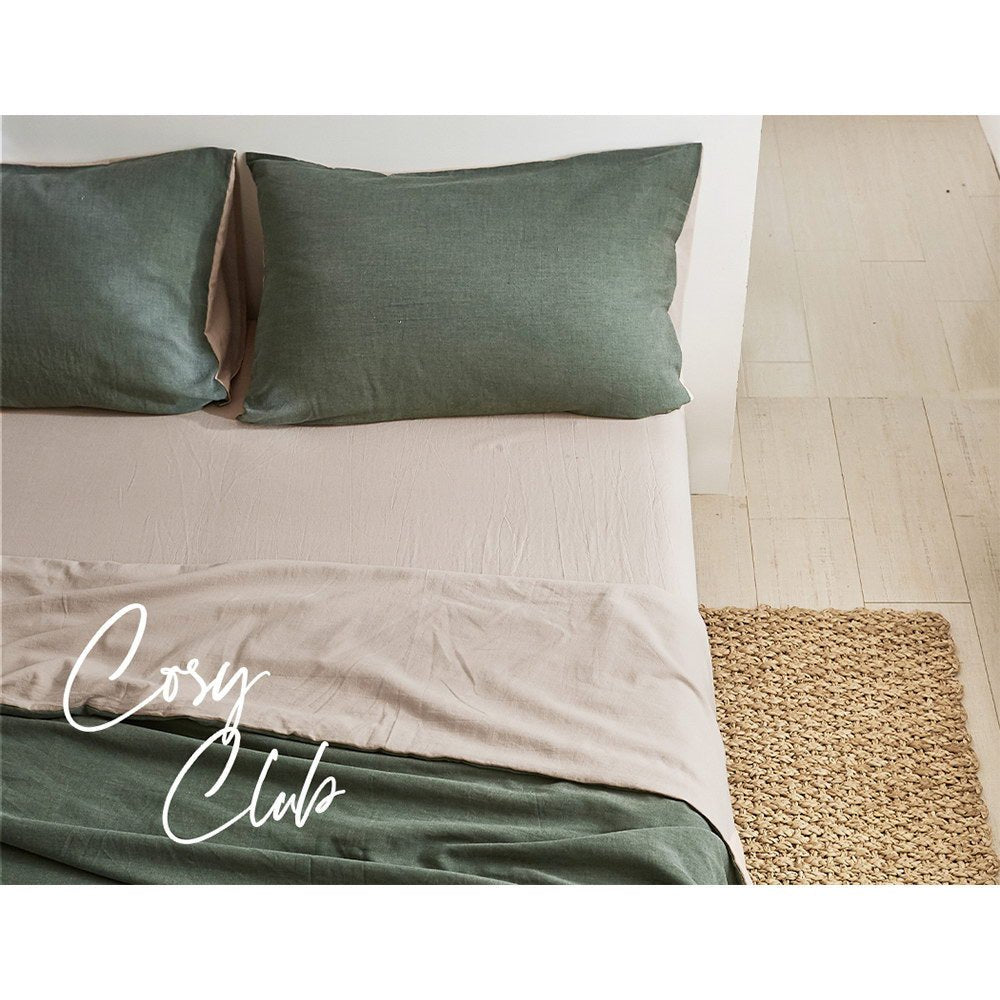 Premium 100% Cotton Sheet Set - Single Size, Soft & Breathable, Green & Beige - Perfect for Bedroom, Guest Room, Dorm, or Airbnb