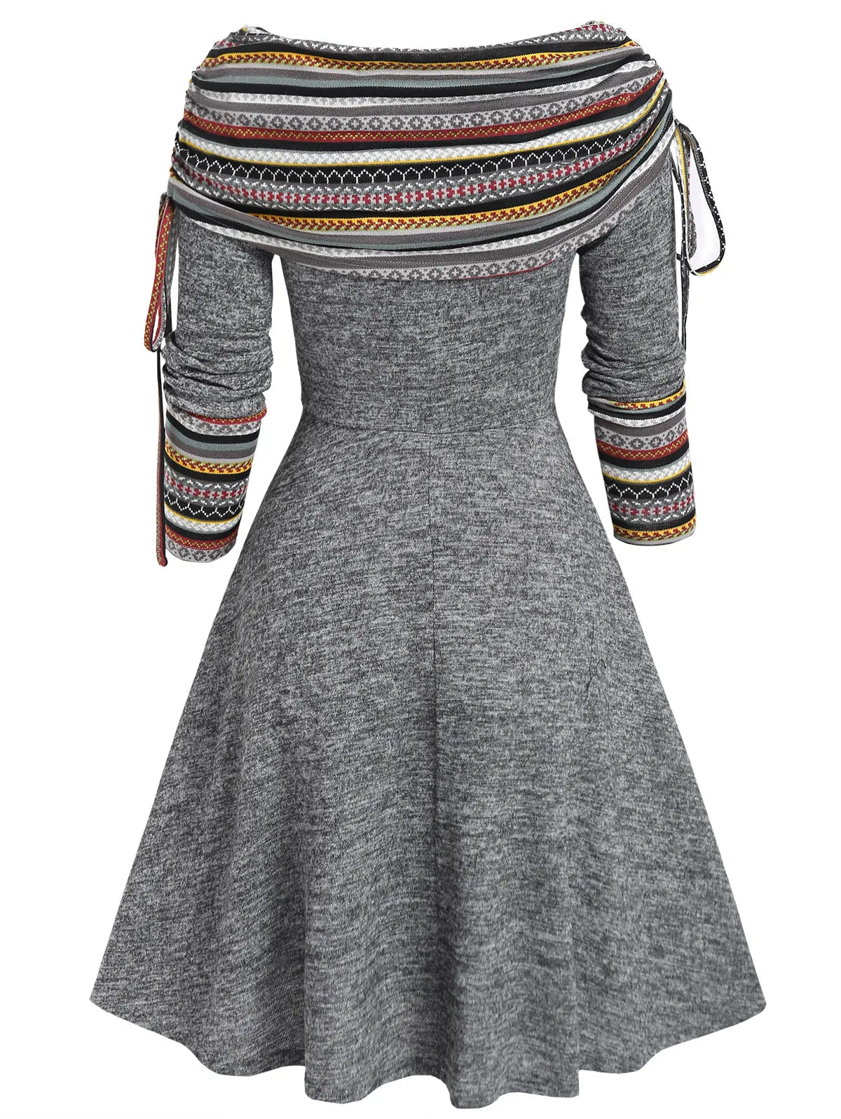 **Women's 2024 Striped Knit Convertible Dress - Off Shoulder, Long Sleeve, Cinched Waist & Flare Hem | Perfect for Date Night, Parties & Casual Outings**