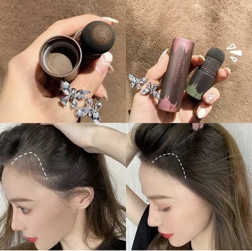 Cellebii Natural Shade Hairline Powder - Waterproof Hair Root Touch Up Concealer for Thinning Hair, Hair Shading Sponge Pen & Shadow Powder Stick (Brown) - Perfect for Daily Use, Travel & Quick Hairline Fixes
