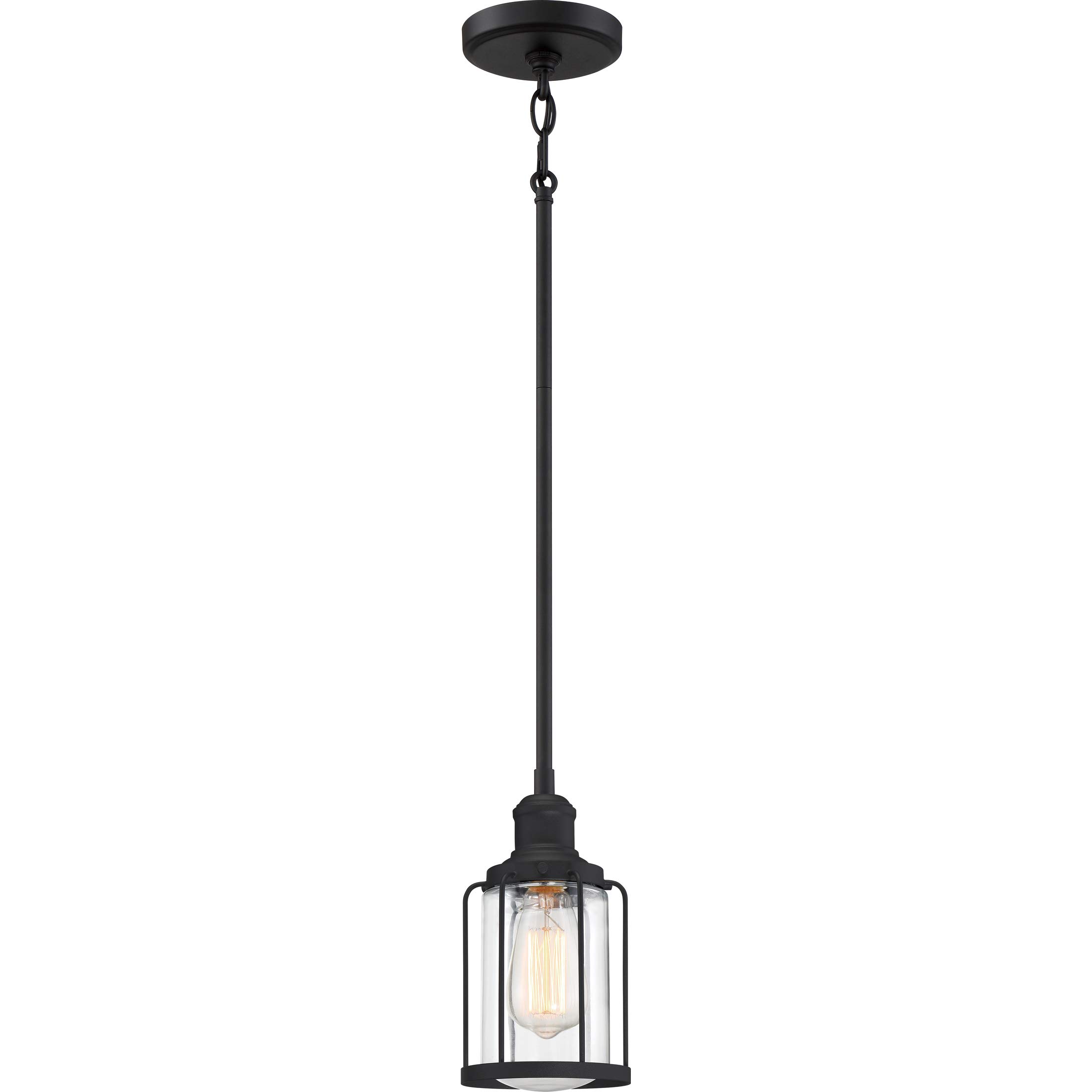 Quoizel Ludlow 1-Light Mini Pendant Light in Earth Black - Elegant Steel Construction with Clear Glass Shade for Kitchen Island, Dining Room, or Entryway - Transitional Style Hanging Light Fixture Compatible with Sloped Ceilings