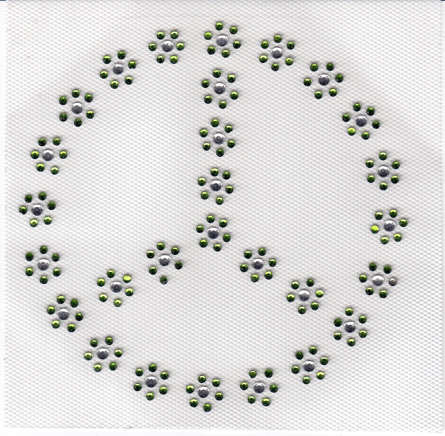 Flower Peace Sign Iron On Hot Fix Rhinestone Transfer - Clear/Green | DIY Rhinestone Decals for T-Shirts, Jackets & Denim | Perfect for Crafting, Costumes & Fashion Accessories