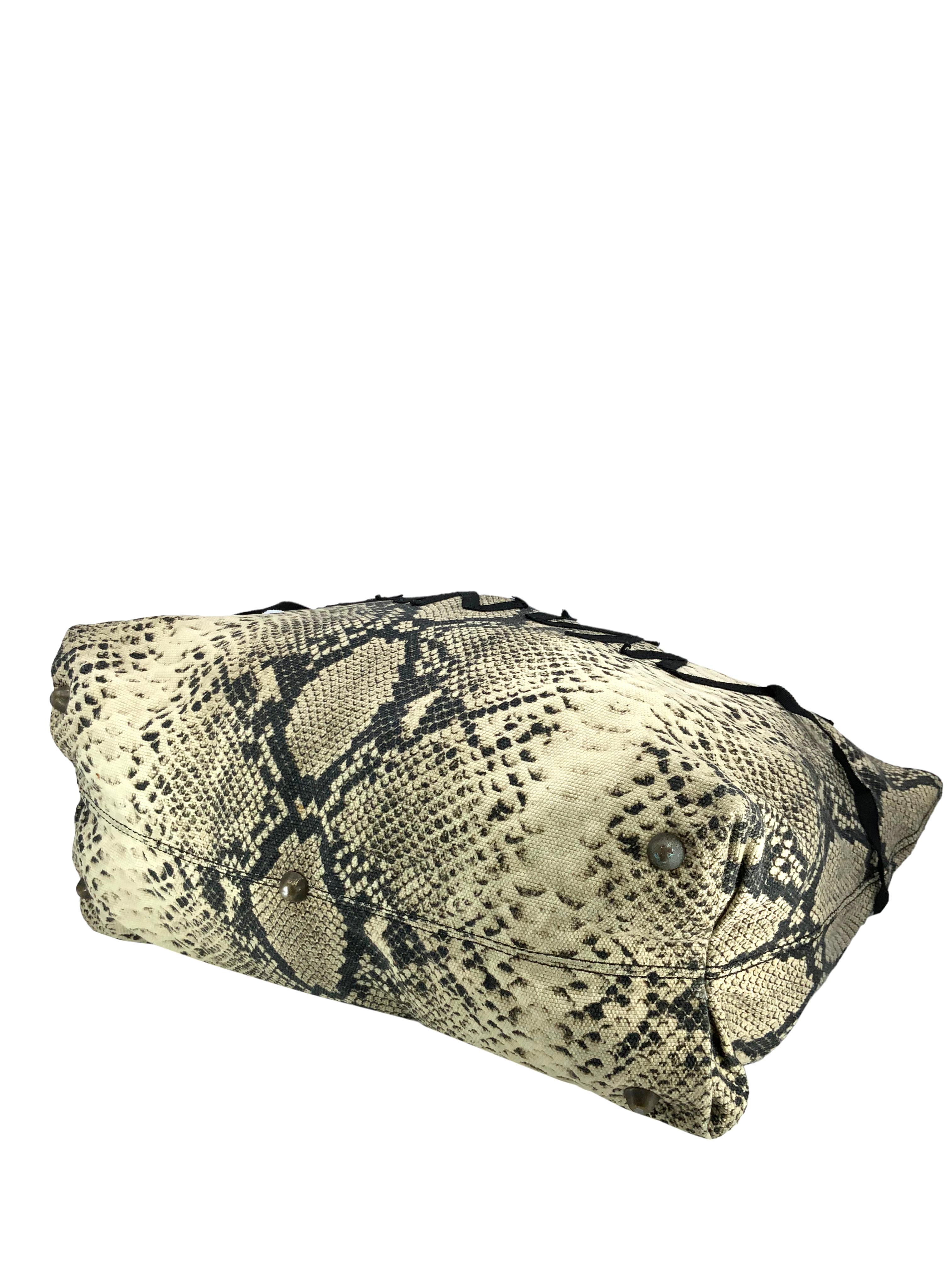 LANVIN Python Snakeskin Printed Canvas Tote Bag with Ribbon Logo - Luxury Designer Handbag for Women, Perfect for Work, Travel and Everyday Use