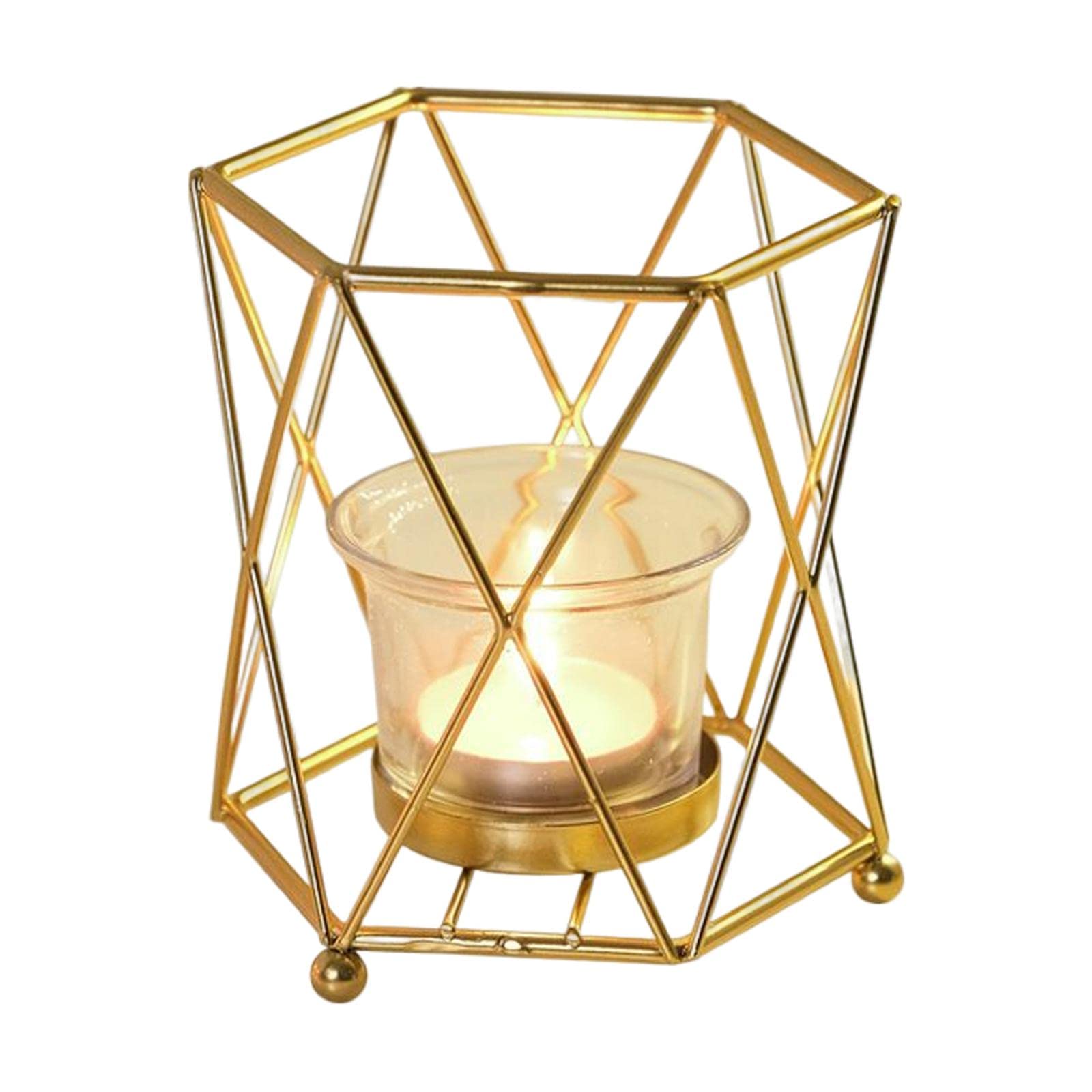 Fenteer Elegant Gold Glass Candle Holder - 12x10.5x15cm Tealight & Votive Candle Stand for Wedding, Living Room, Home Decor - Perfect for Romantic Dinners, Spa Nights & Housewarming Gifts