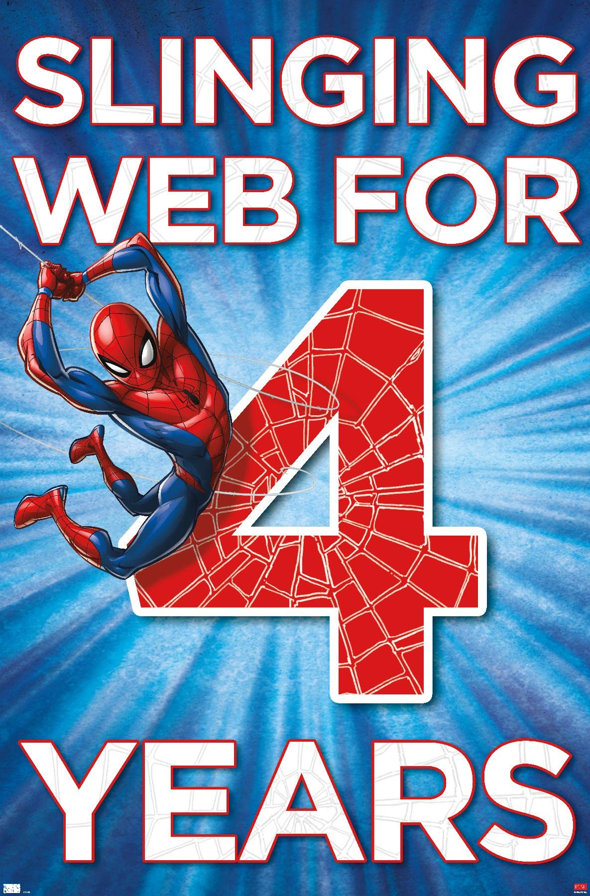 Marvel Spider-Man Happy 4th Birthday Wall Poster - 22.4x14.7 Inches Premium Unframed Decor for Kids Room, Birthday Party & Superhero Themed Nursery